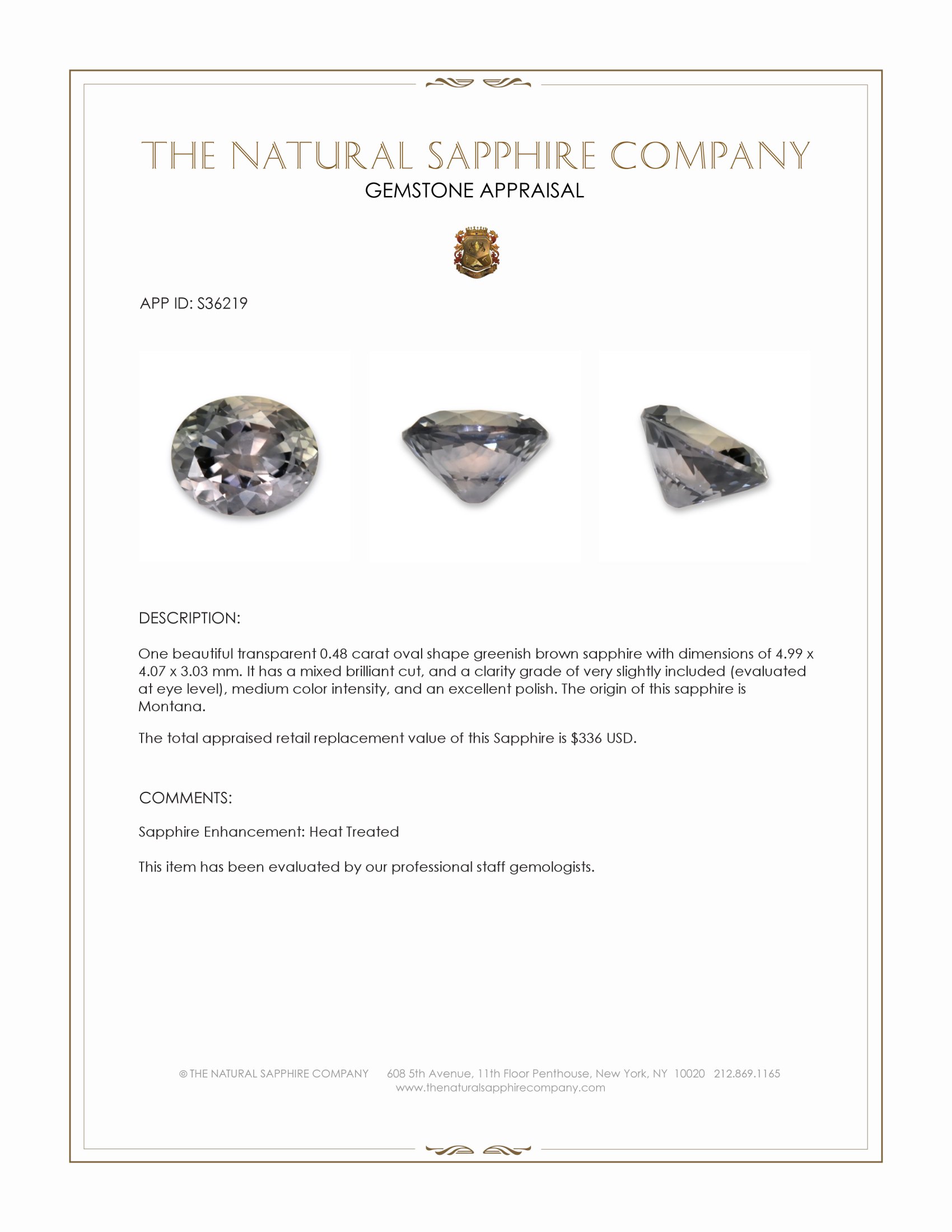 0.48 Ct. Greenish Brown Sapphire from Montana
