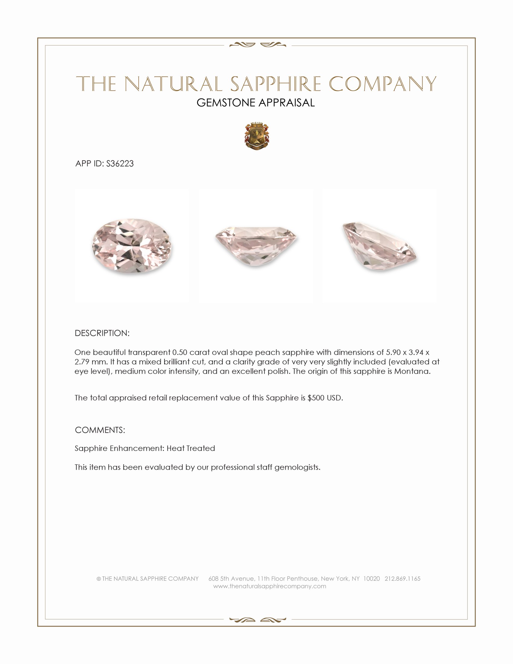 0.50 Ct. Peach Sapphire from Montana
