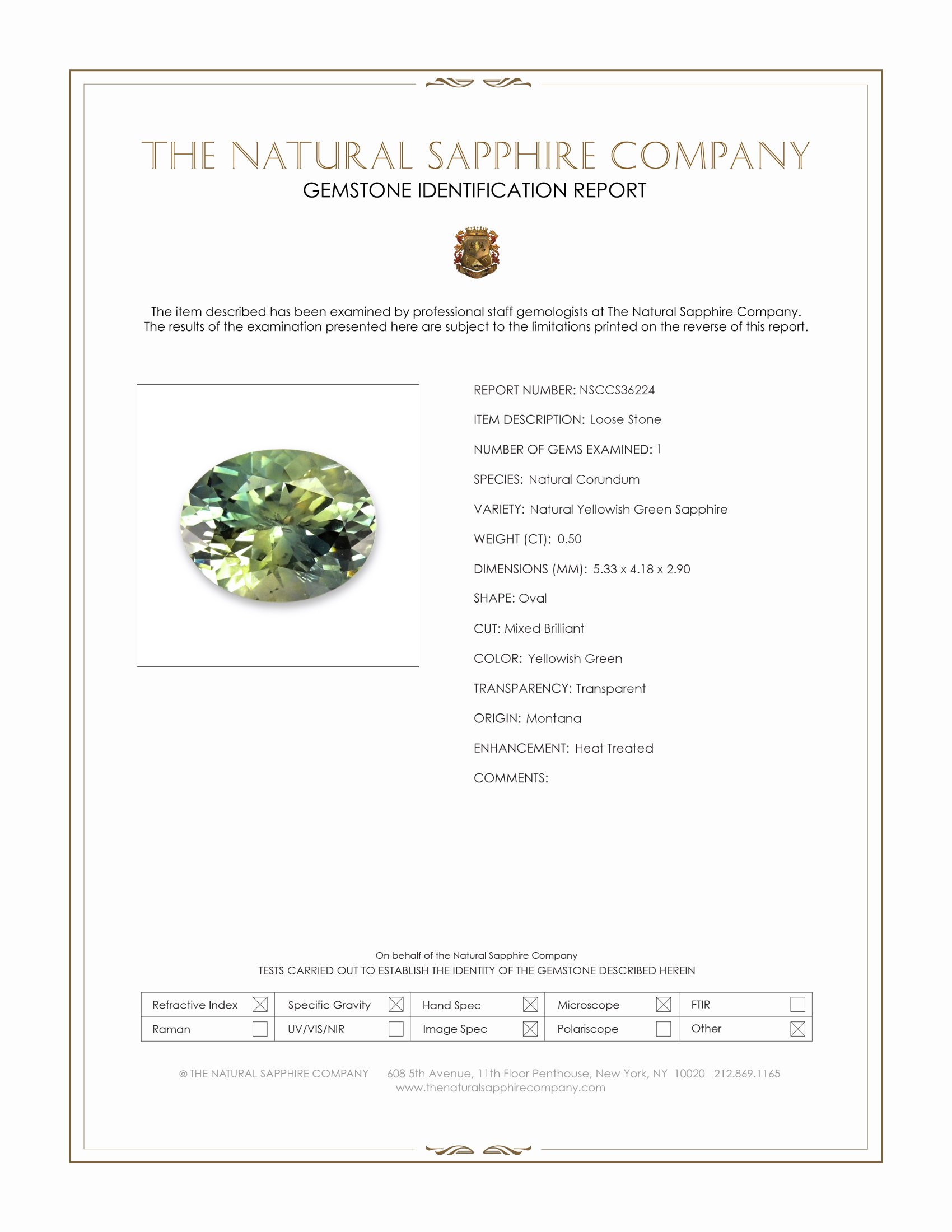0.50 Ct. Yellowish Green Sapphire from Montana