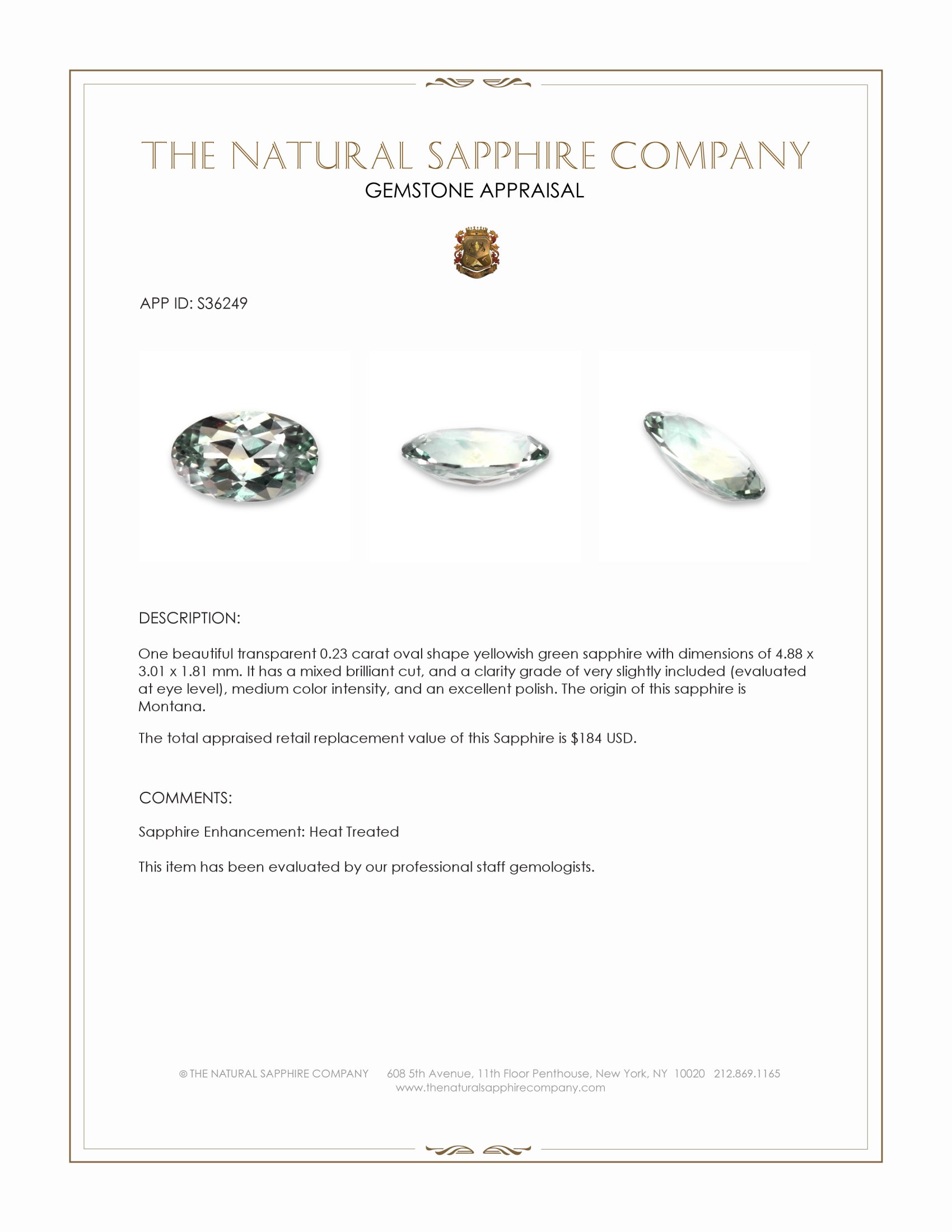 0.23 Ct. Yellowish Green Sapphire from Montana