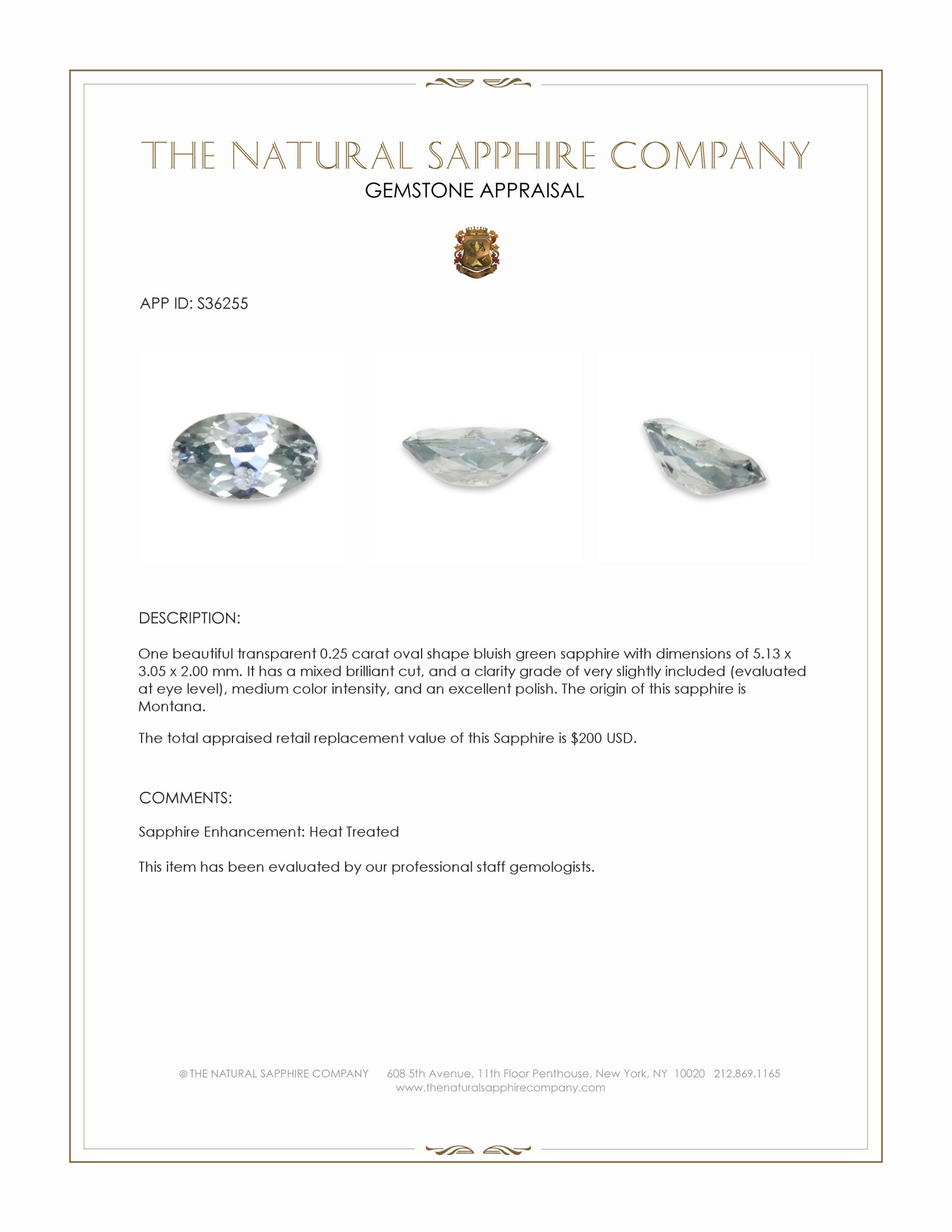 0.25 Ct. Bluish Green Sapphire from Montana