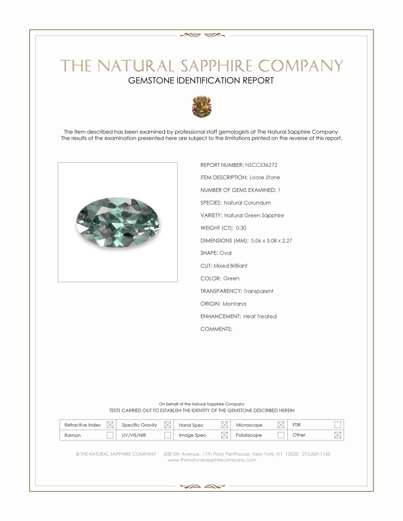 0.30 Ct. Green Sapphire from Montana