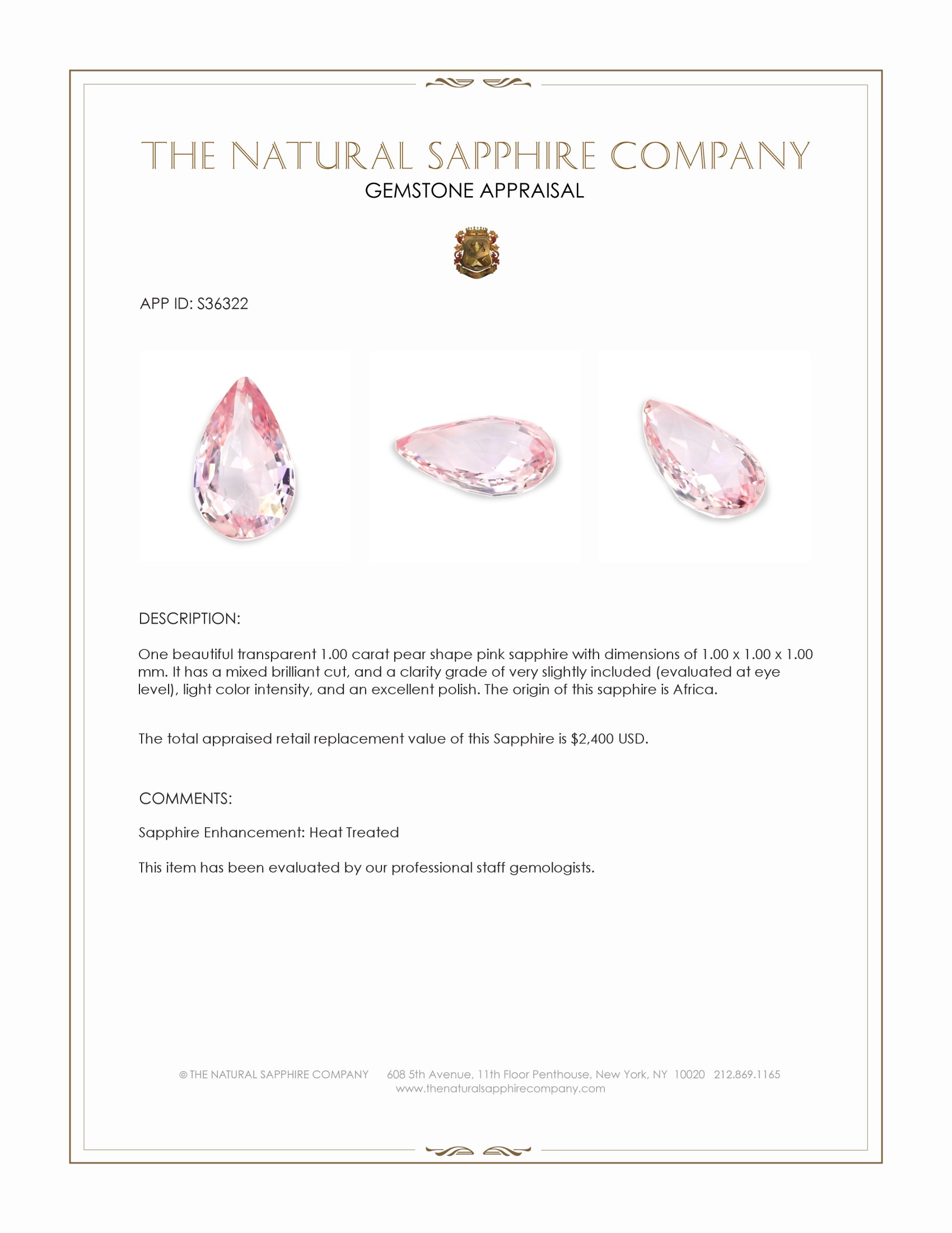 1.00 Ct. Pink Sapphire from Africa