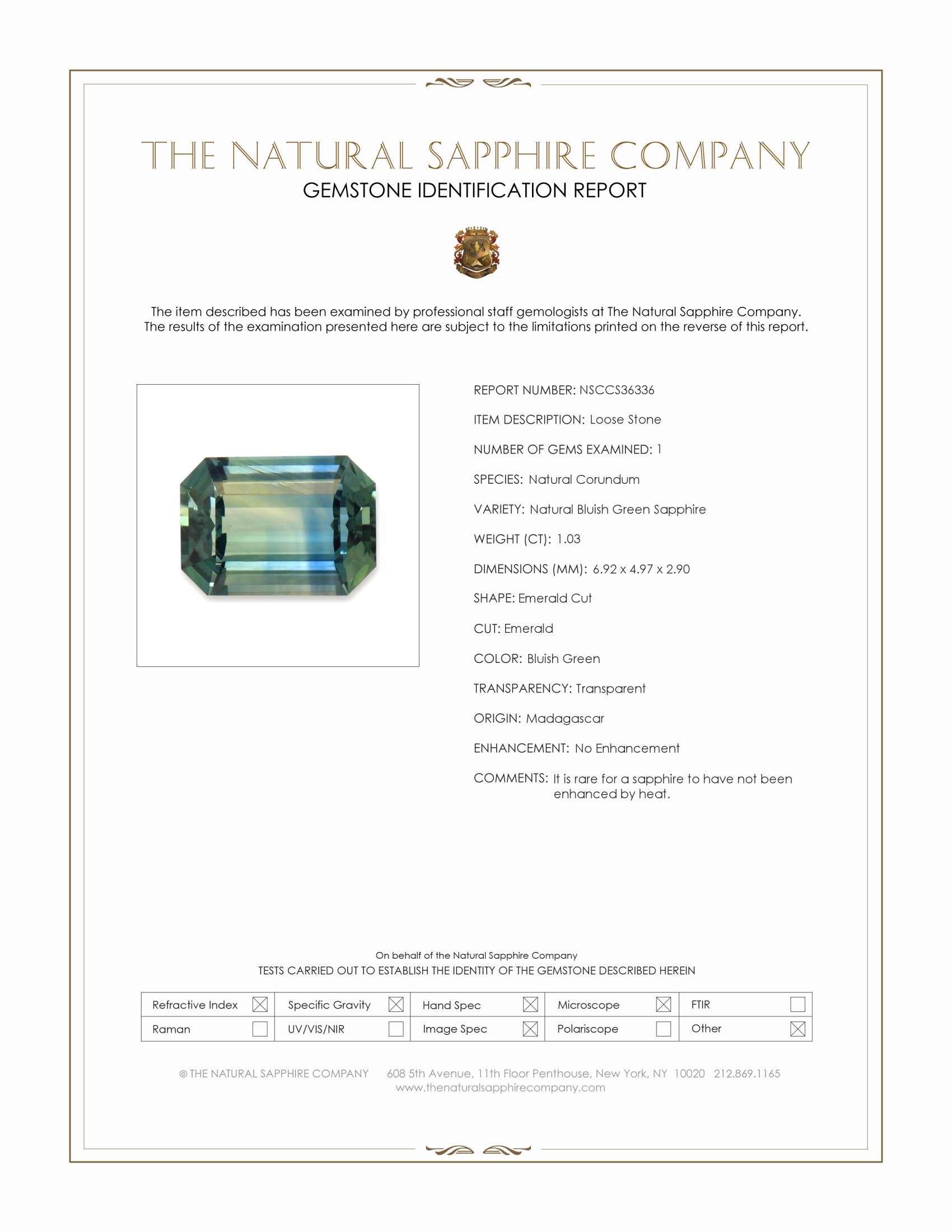 1.03 Ct. Bluish Green Sapphire from Madagascar