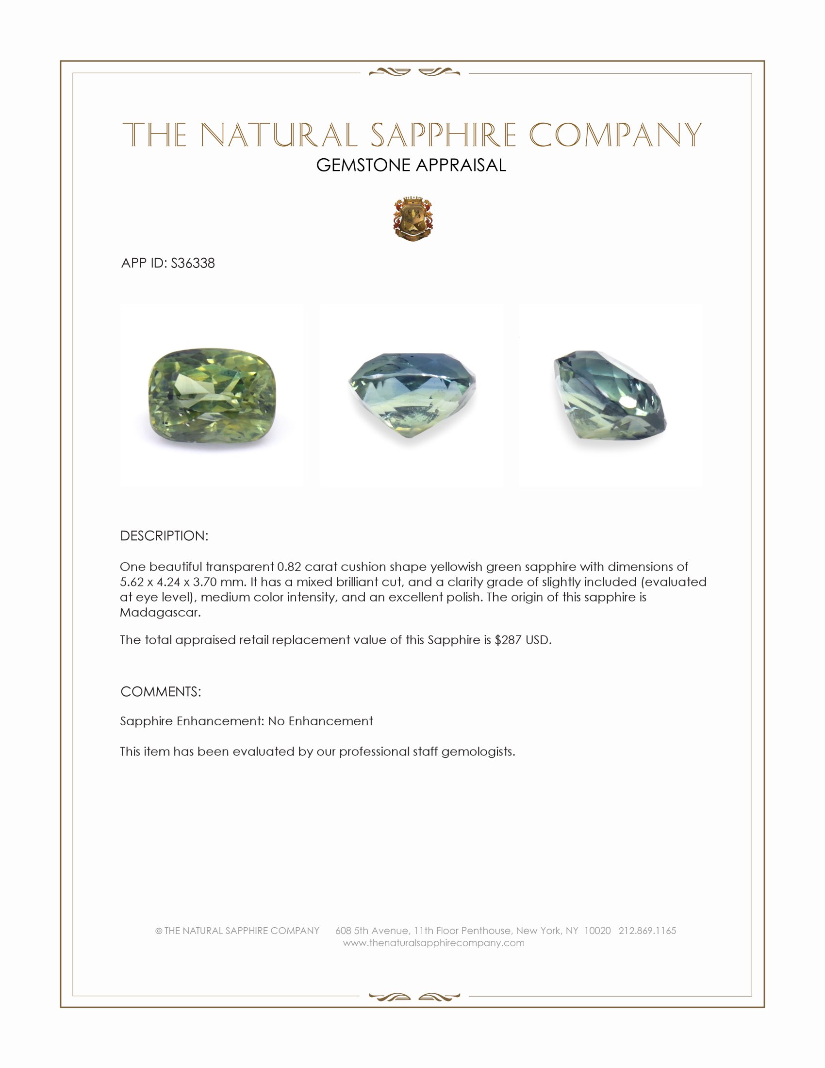 0.82 Ct. Yellowish Green Sapphire from Madagascar
