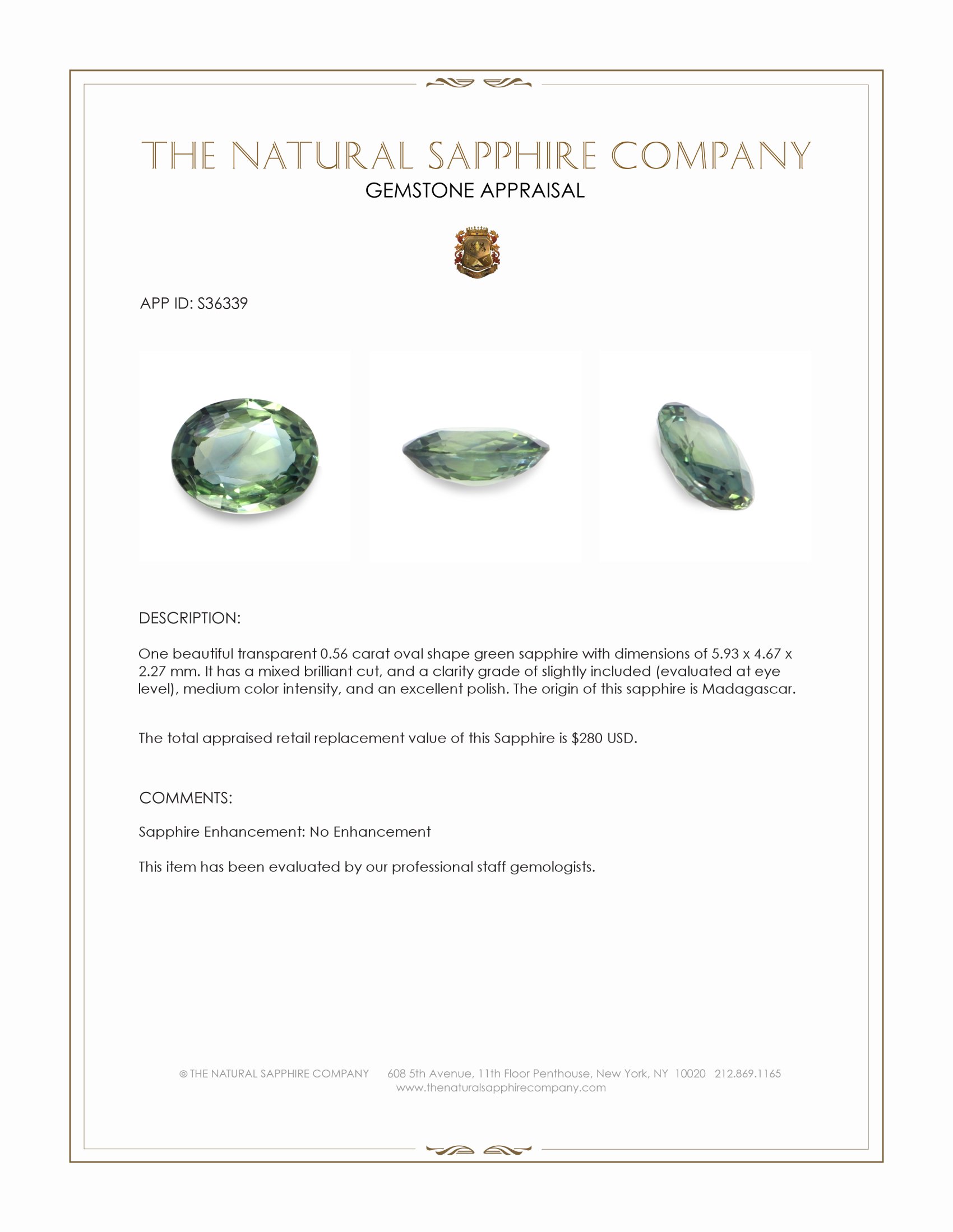 0.56 Ct. Bluish Green Sapphire from Madagascar