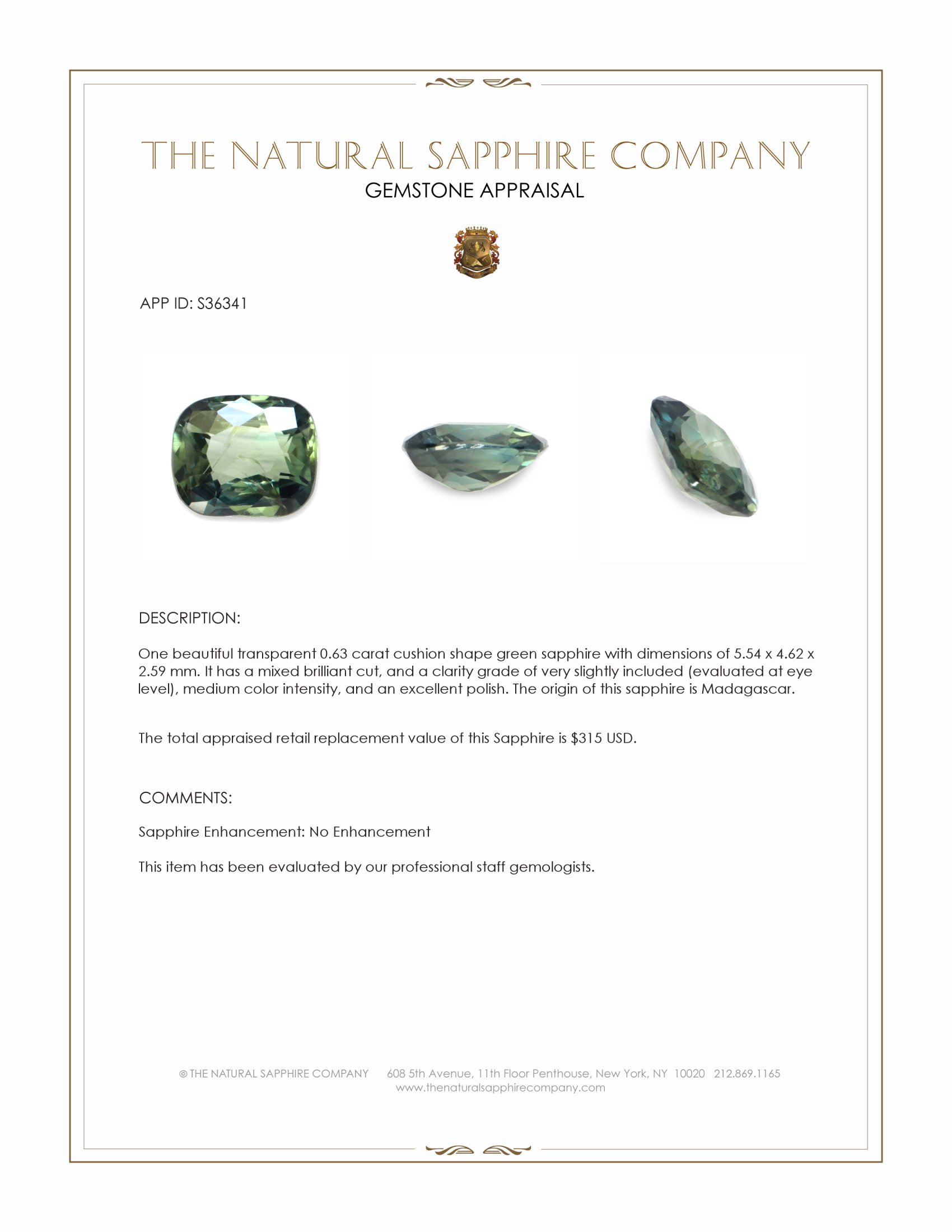 0.63 Ct. Bluish Green Sapphire from Madagascar