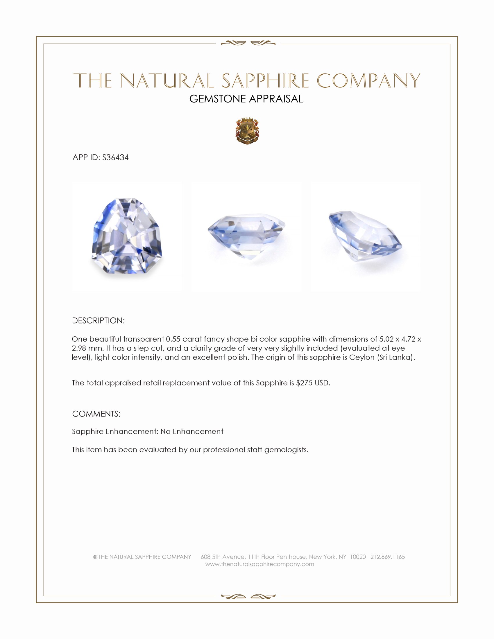 0.55 Ct. Bi Color Sapphire from Ceylon (Sri Lanka)
