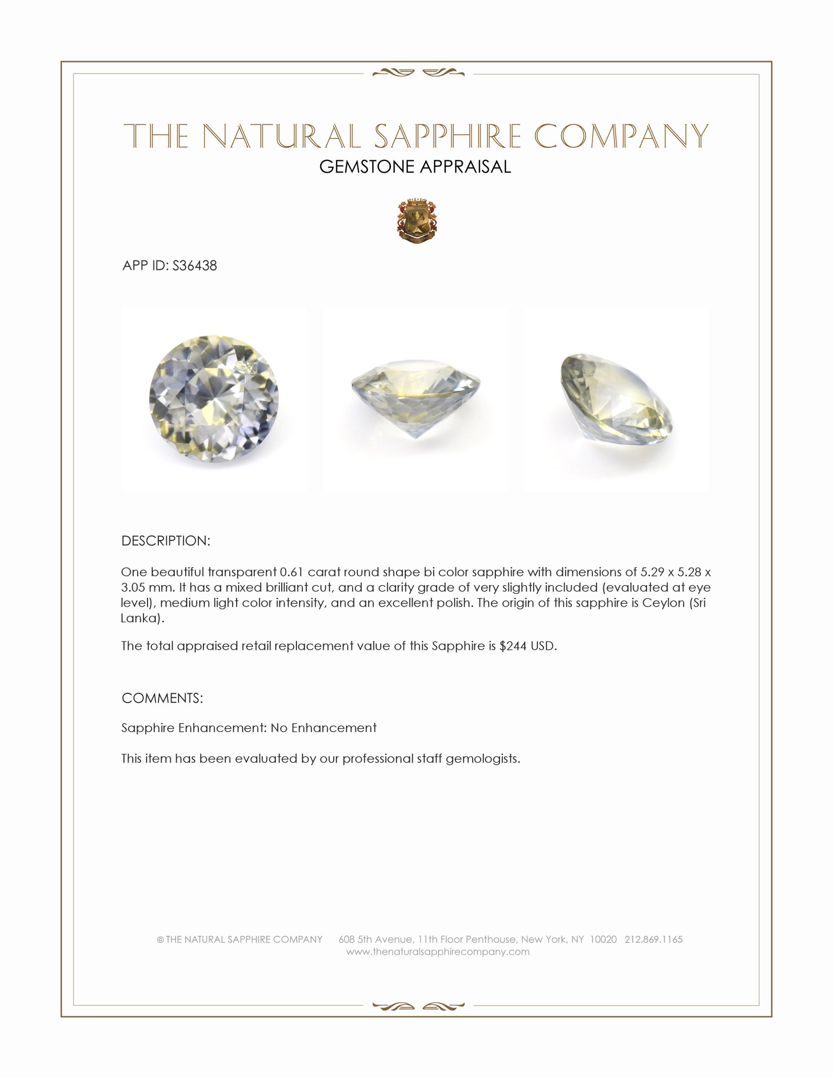 0.61 Ct. Bi Color / Parti Sapphire from Ceylon (Sri Lanka)