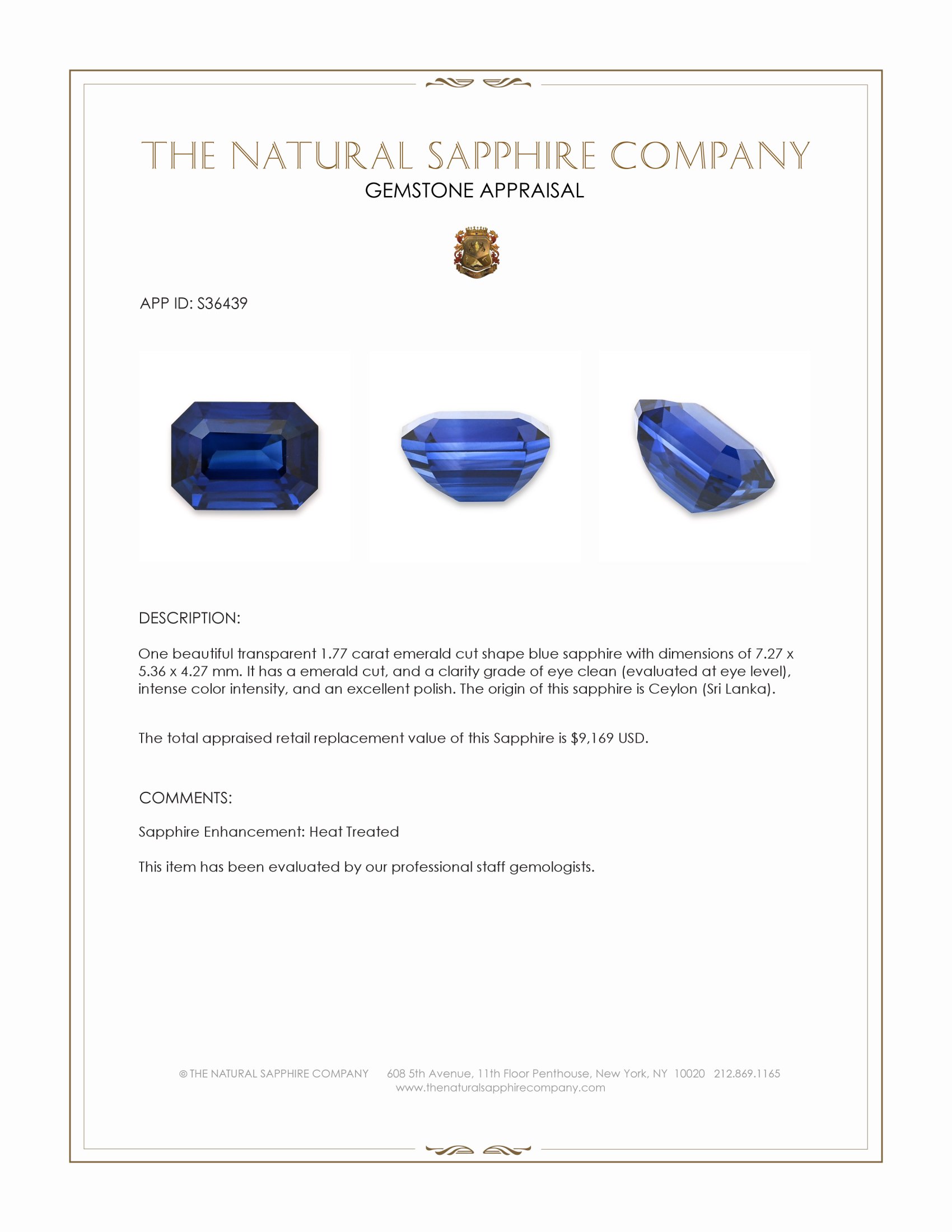 1.77 Ct. Blue Sapphire from Ceylon (Sri Lanka)