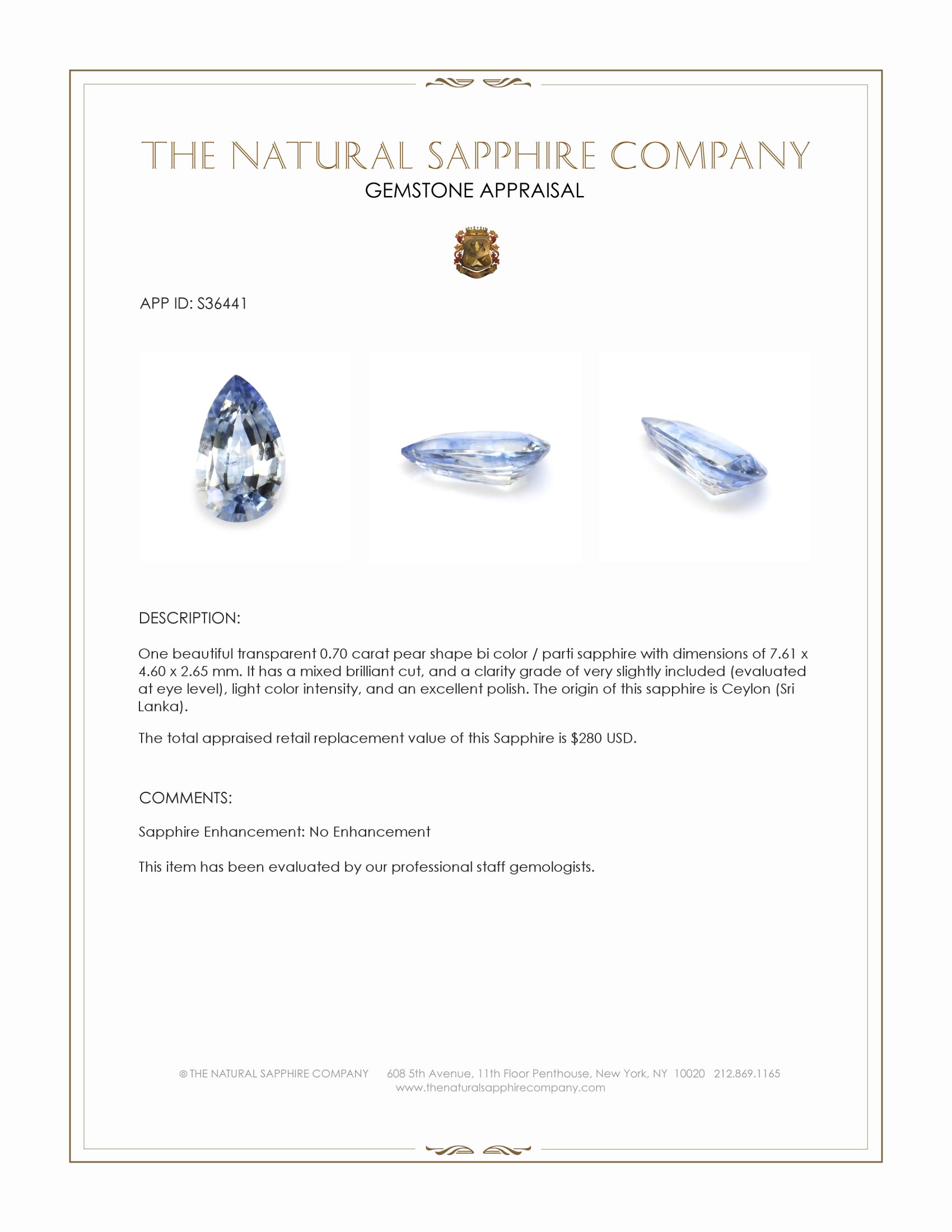 0.70 Ct. Bi Color / Parti Sapphire from Ceylon (Sri Lanka)
