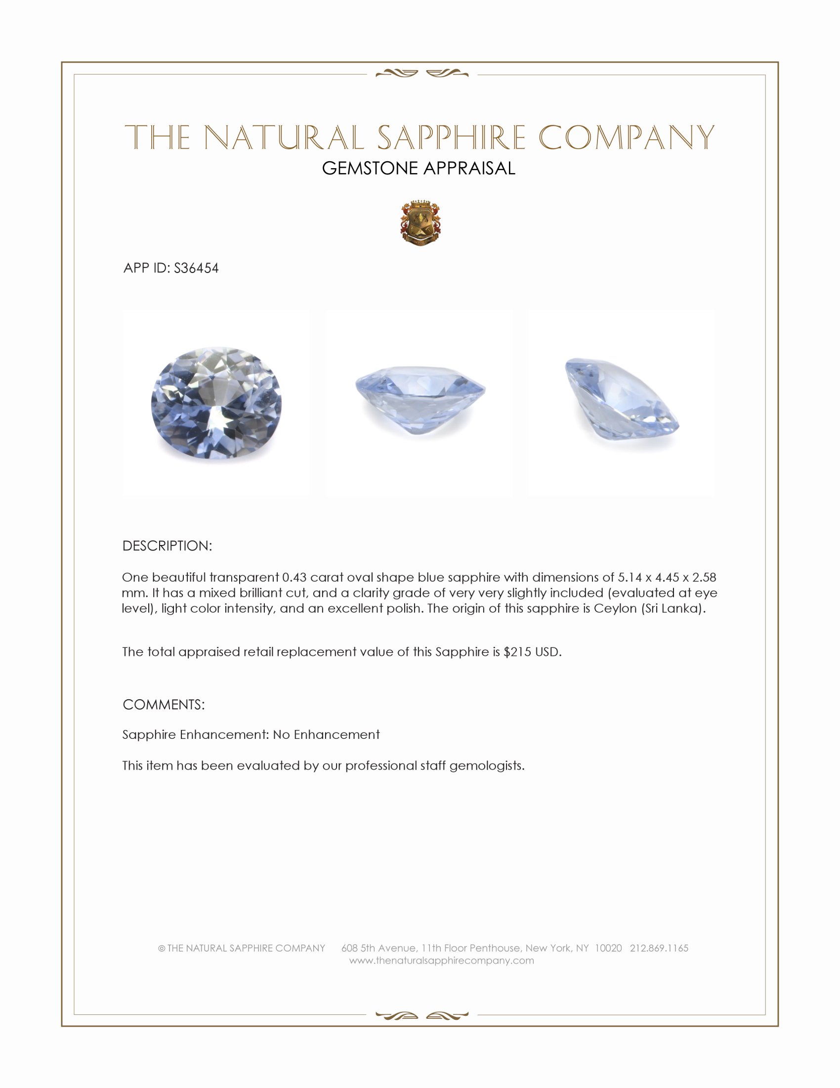 0.43 Ct. Blue Sapphire from Ceylon (Sri Lanka)