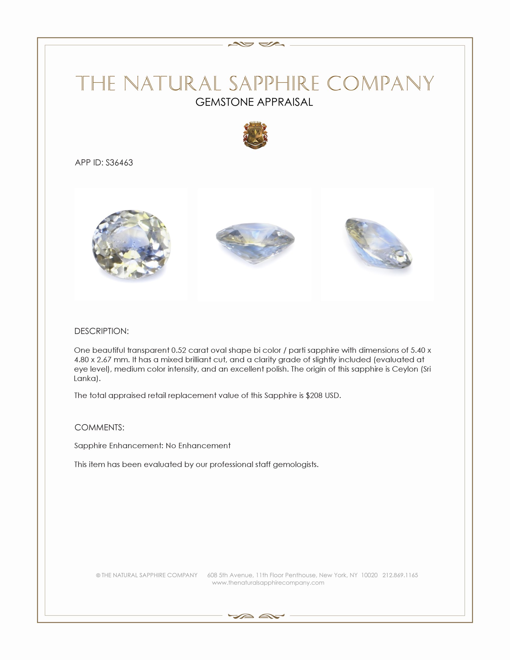 0.52 Ct. Bi Color / Parti Sapphire from Ceylon (Sri Lanka)
