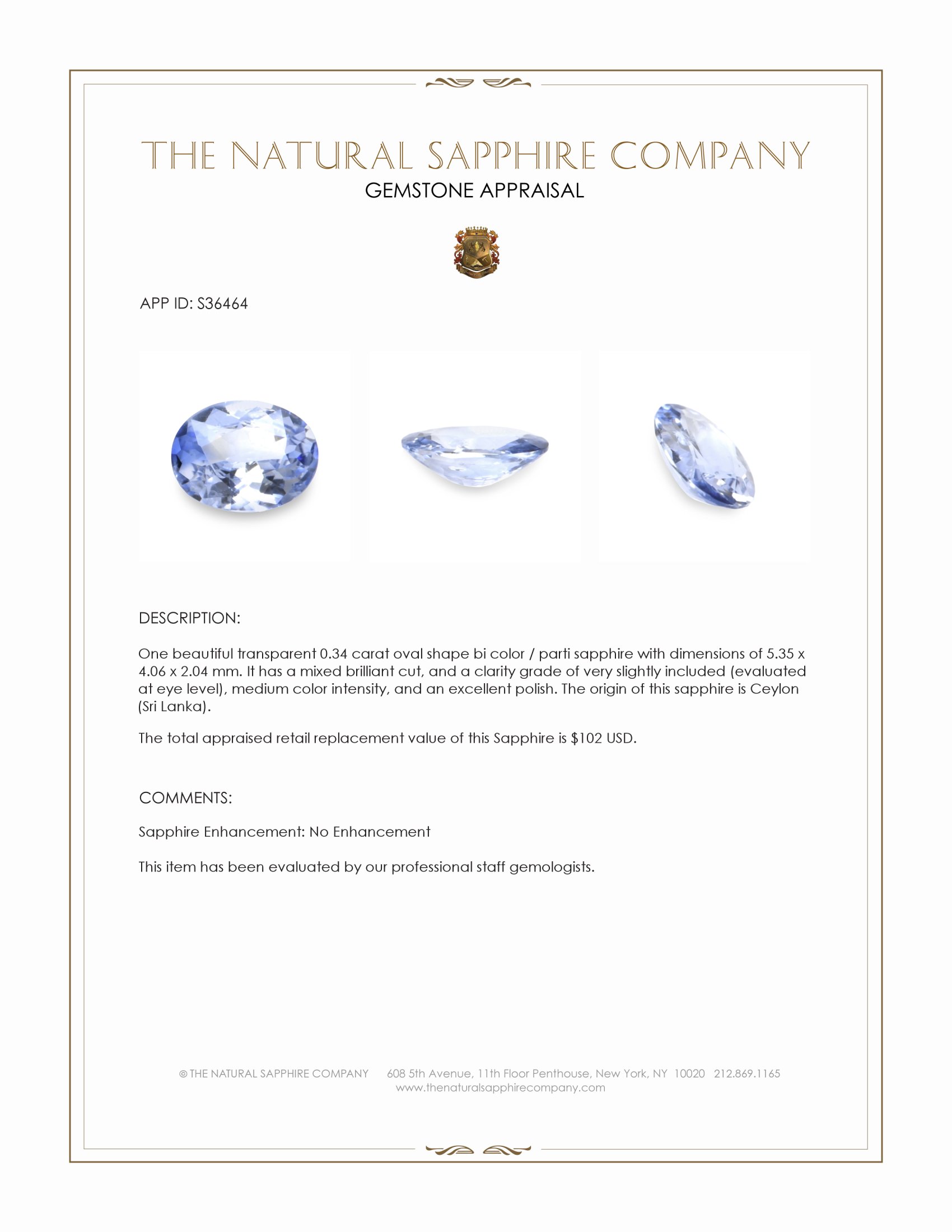 0.34 Ct. Bi Color / Parti Sapphire from Ceylon (Sri Lanka)