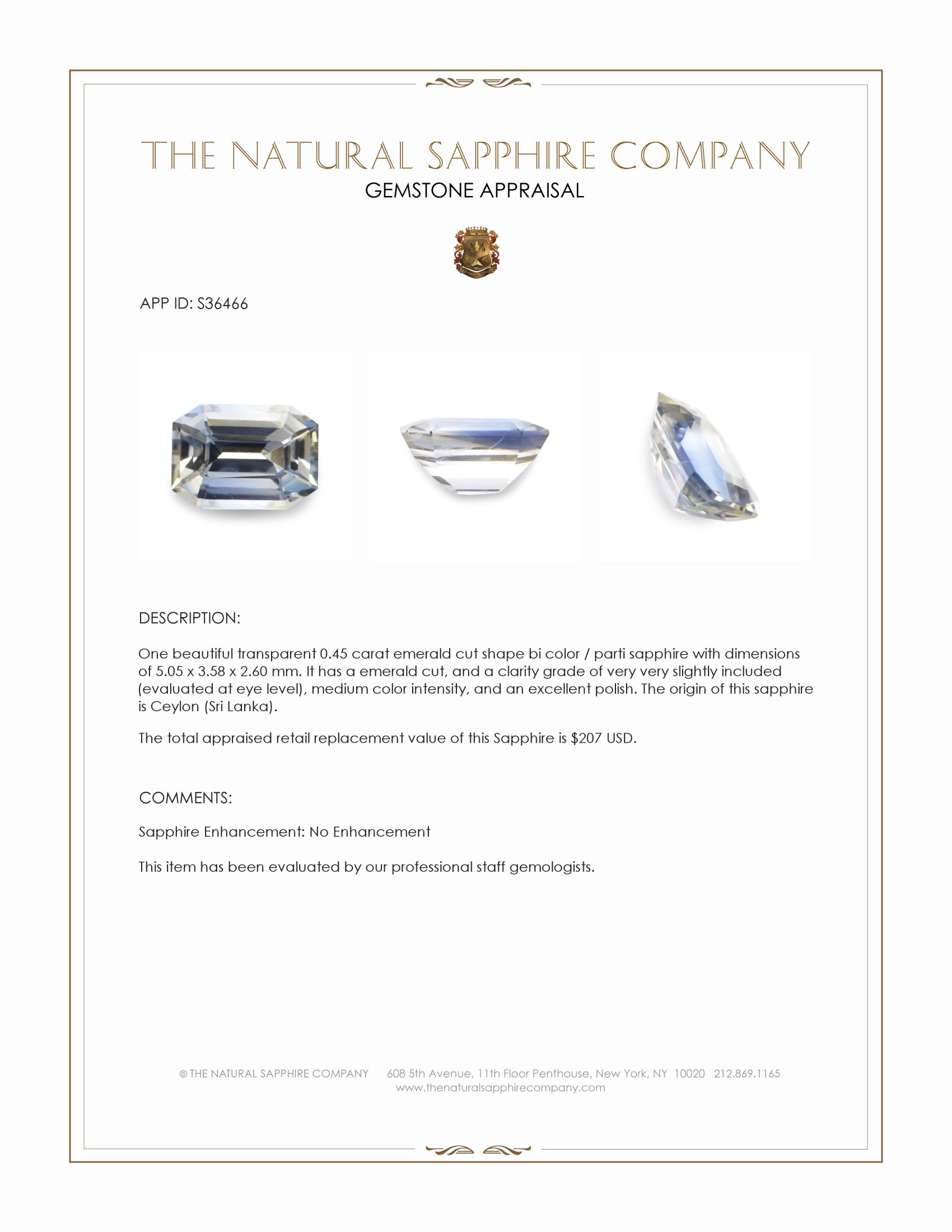0.45 Ct. Bi Color / Parti Sapphire from Ceylon (Sri Lanka)