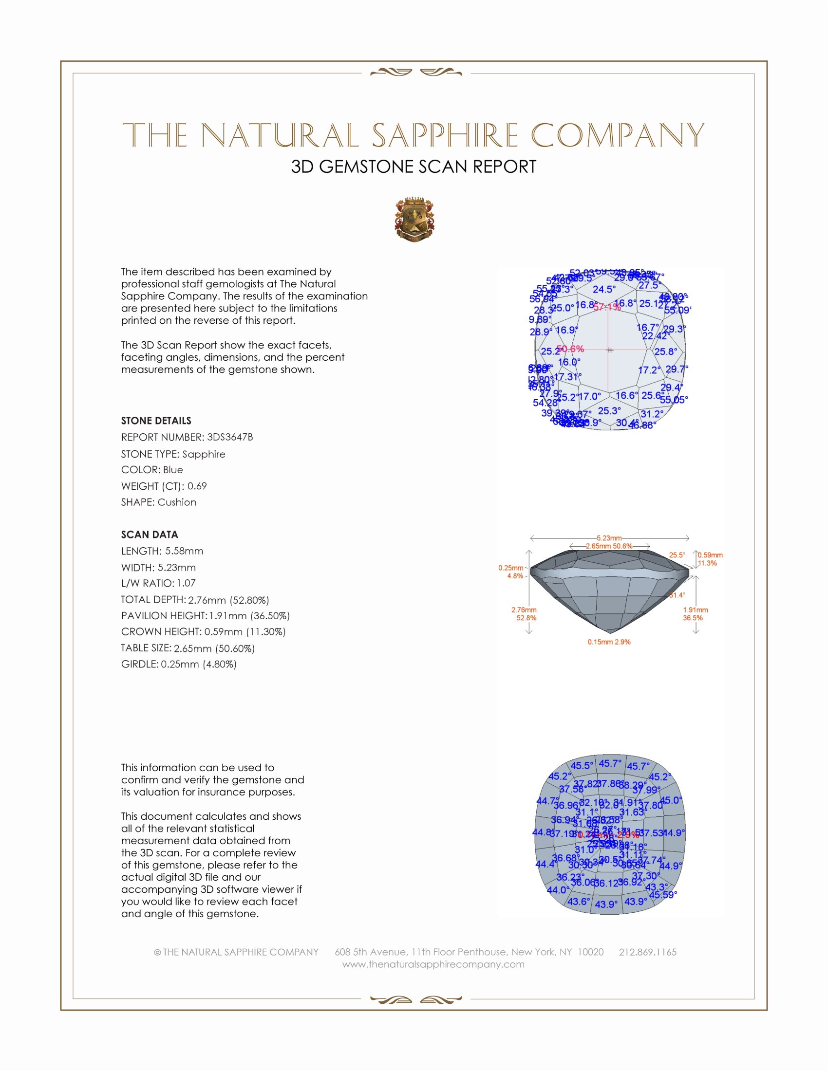 0.69 Ct. Blue Sapphire from Ceylon (Sri Lanka)