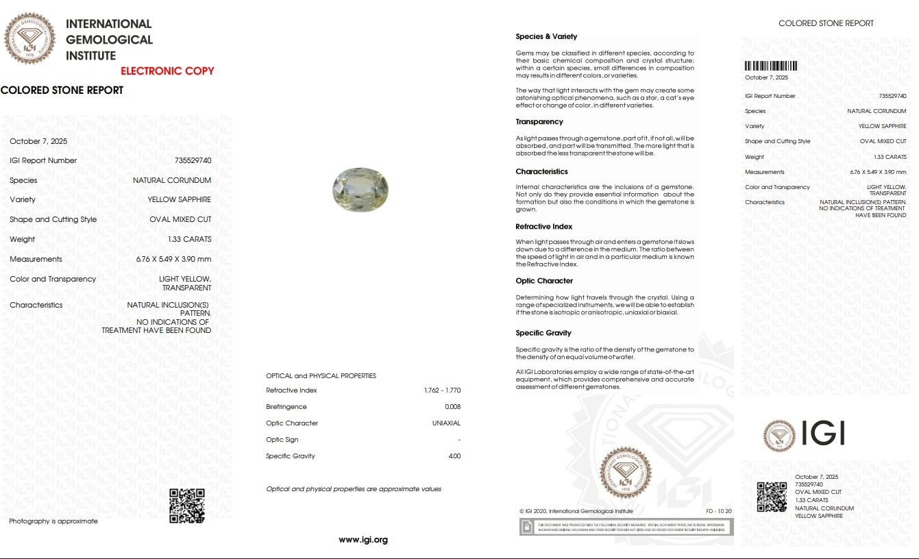 1.33 Ct. Yellow Sapphire from Tanzania