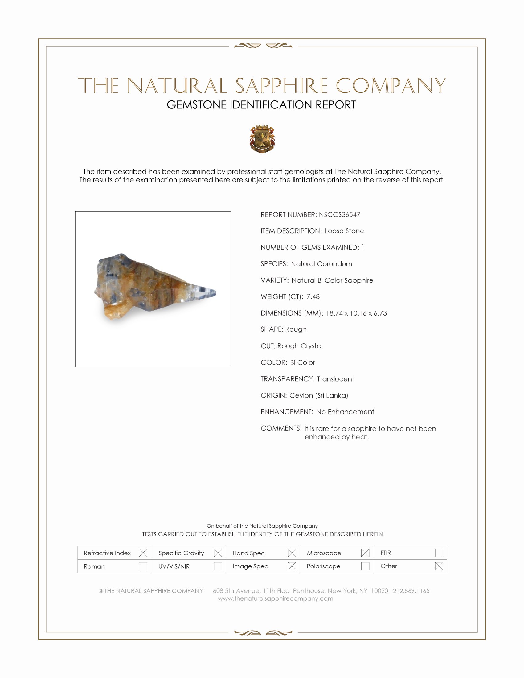 7.48 Ct. Bi Color Rough Sapphire Crystal from Ceylon (Sri Lanka)