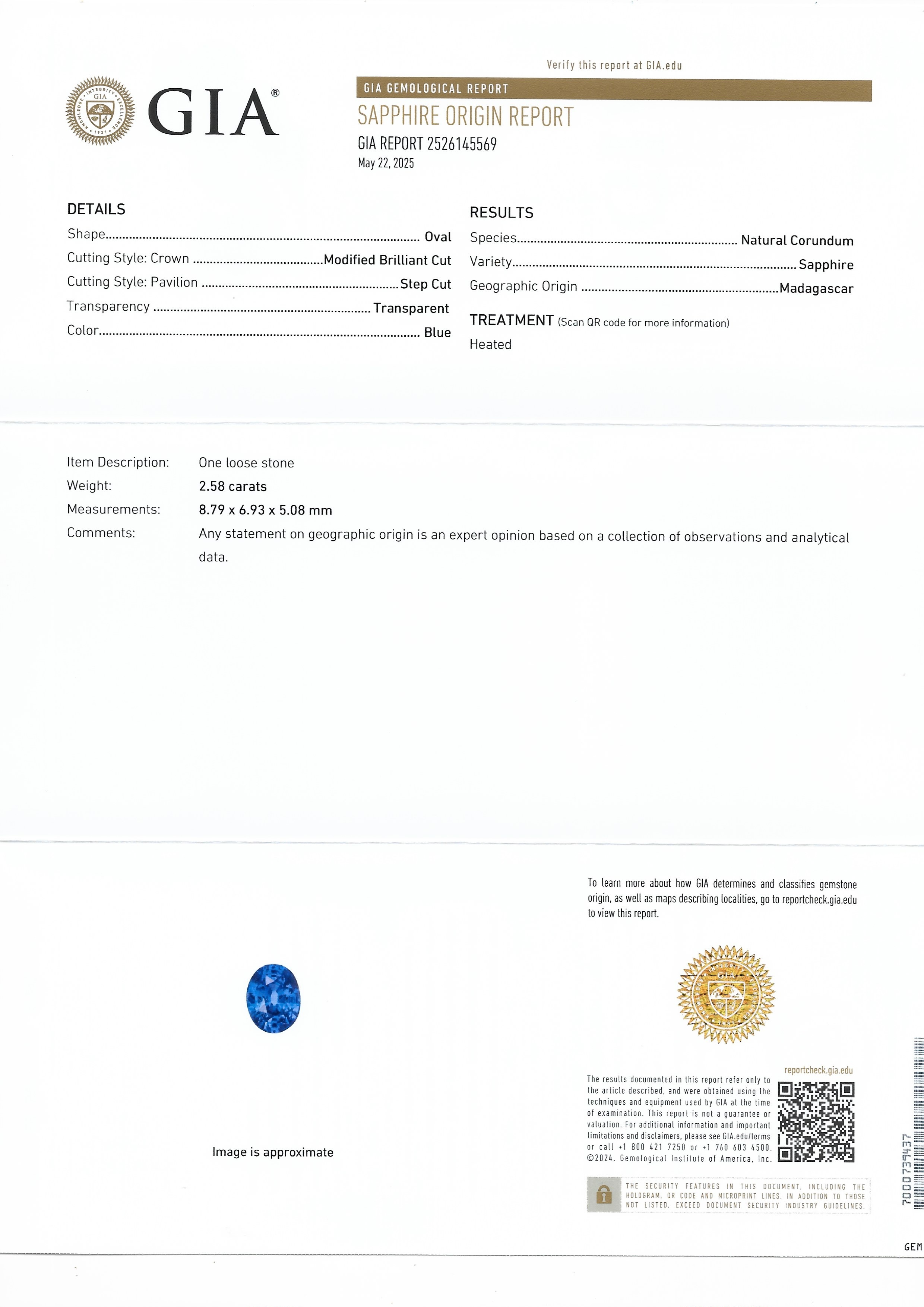 2.58 Ct. Blue Sapphire from Madagascar