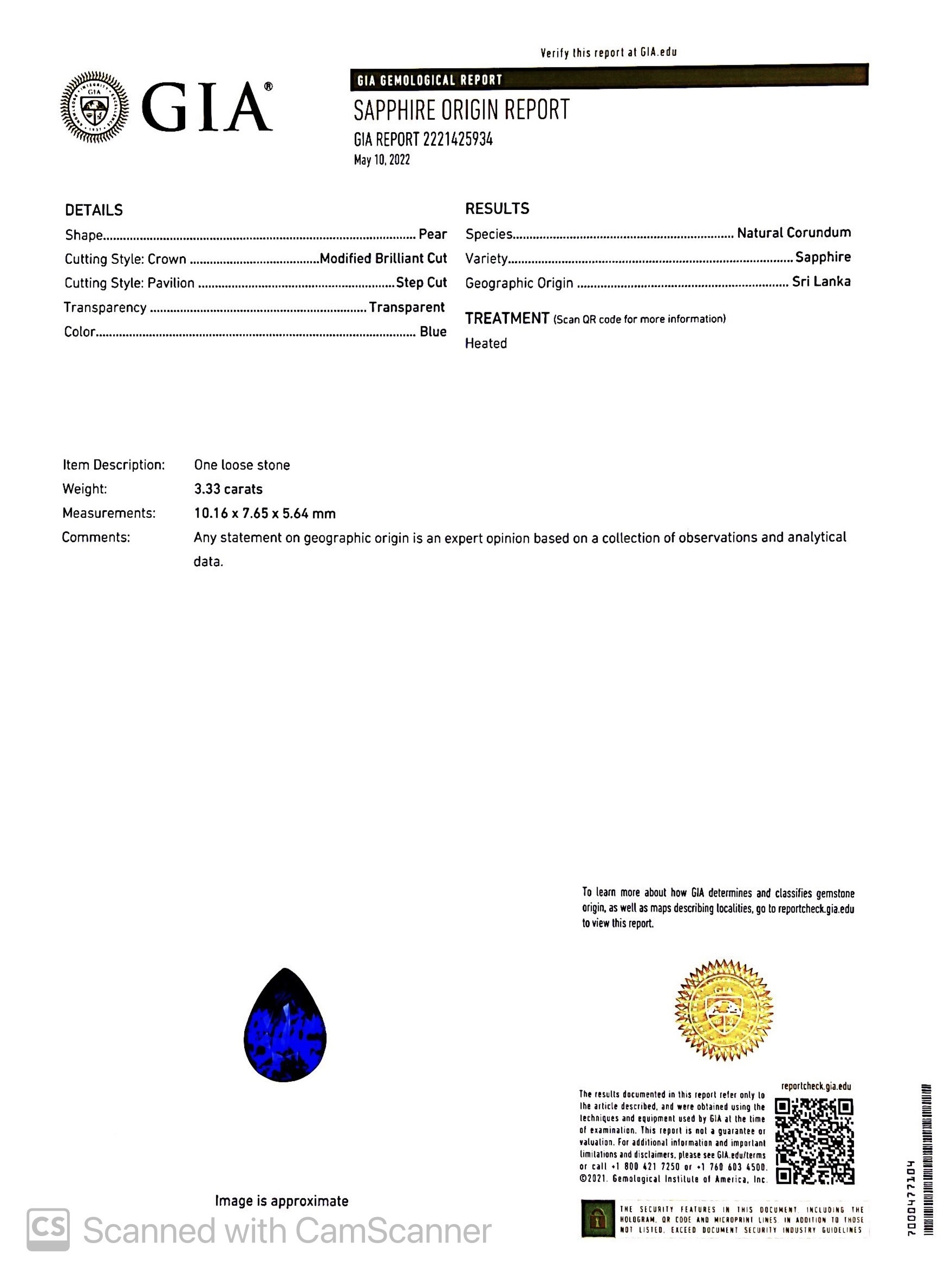 3.33 Ct. Blue Sapphire from Ceylon (Sri Lanka)