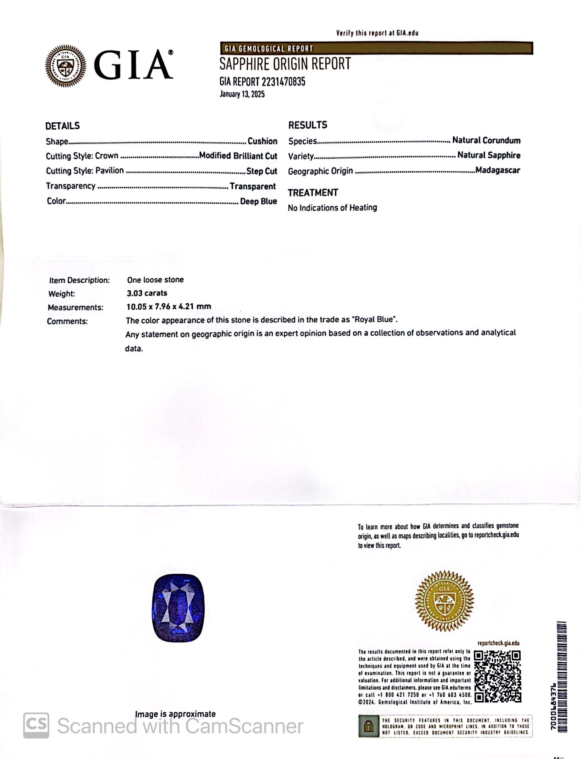 3.03 Ct. Blue Sapphire from Madagascar