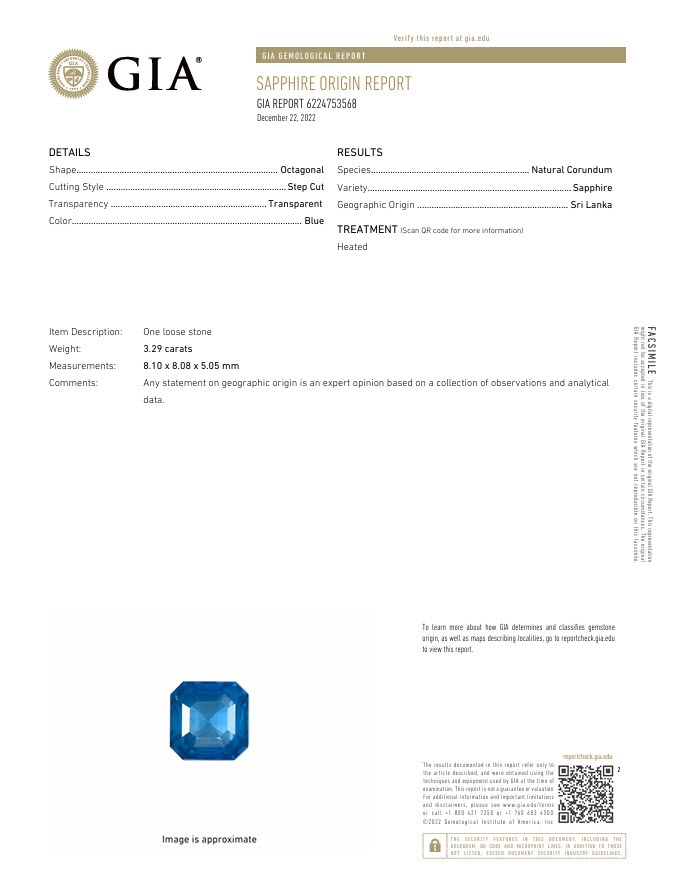 3.29 Ct. Blue Sapphire from Ceylon (Sri Lanka)