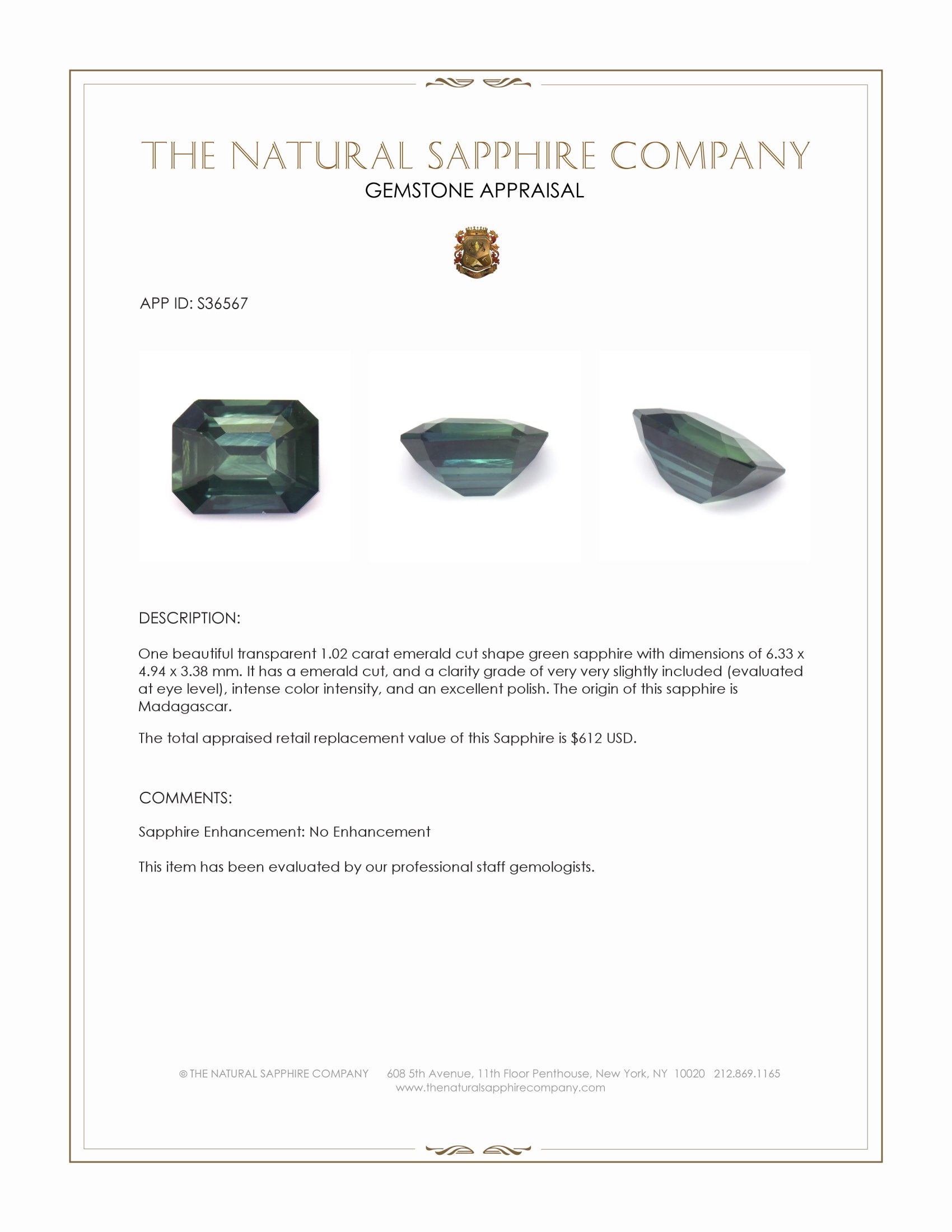 1.02 Ct. Green Sapphire from Madagascar