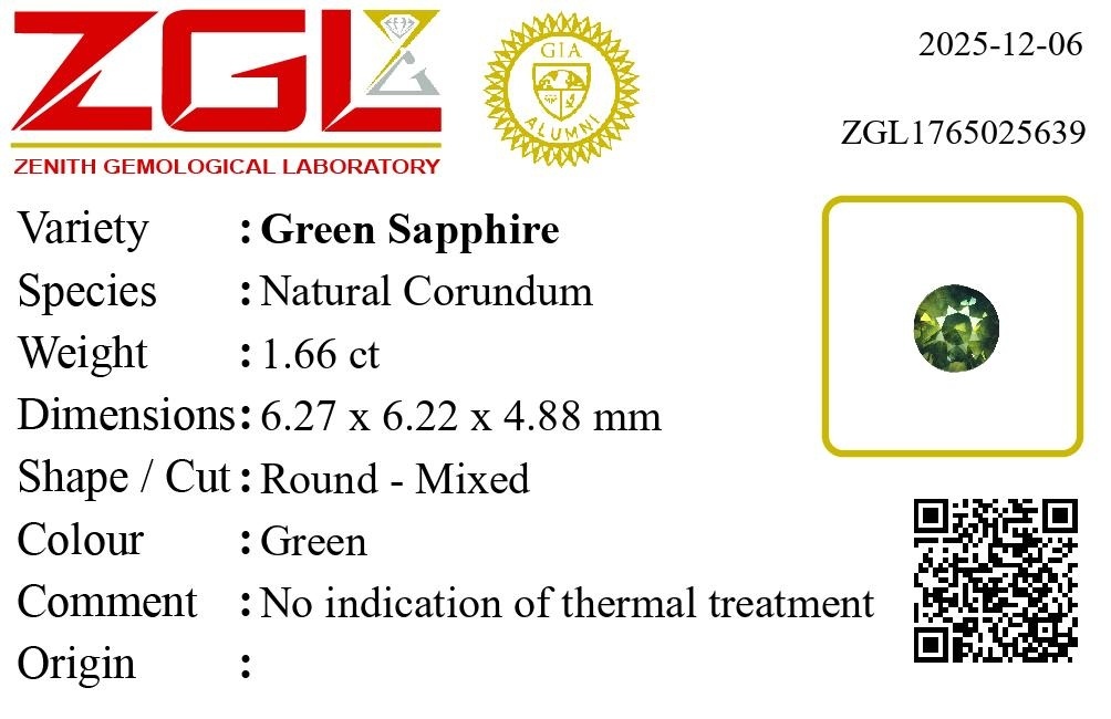 1.66 Ct. Green Sapphire from Madagascar