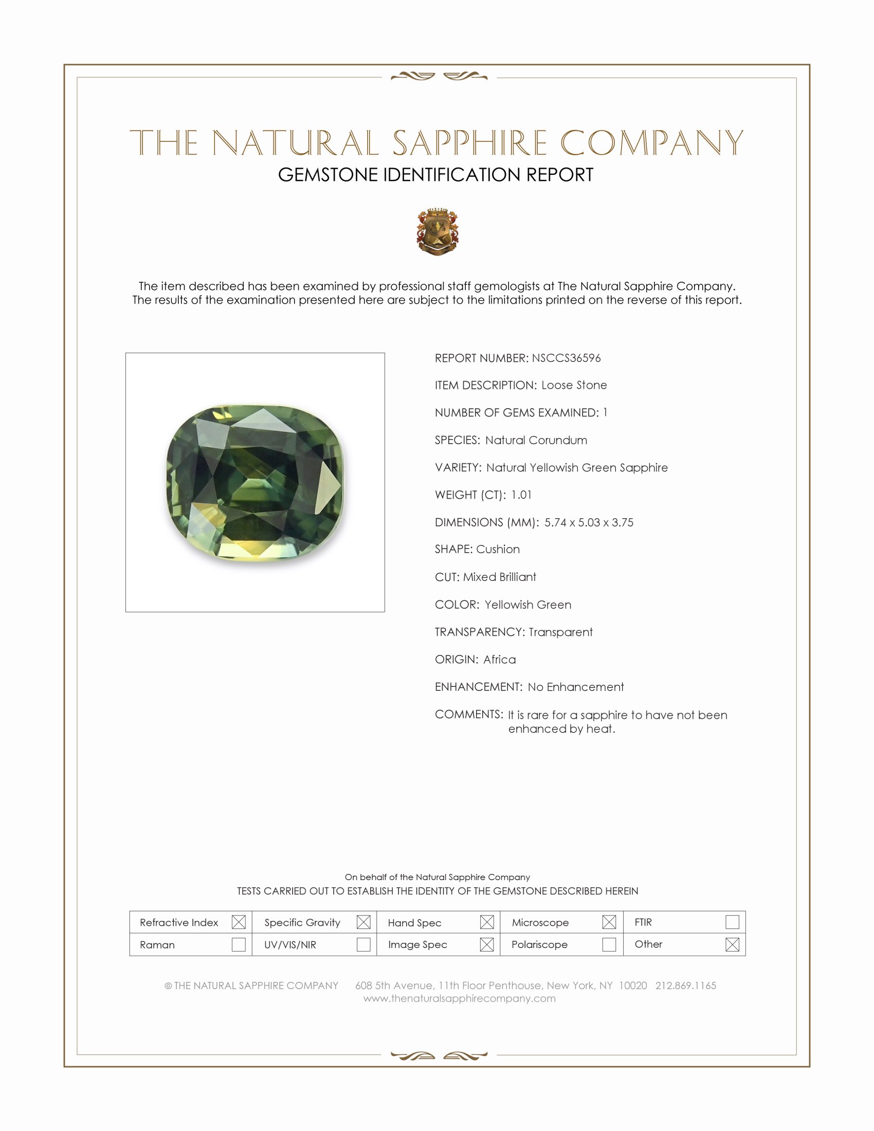 1.01 Ct. Yellowish Green Sapphire from Africa