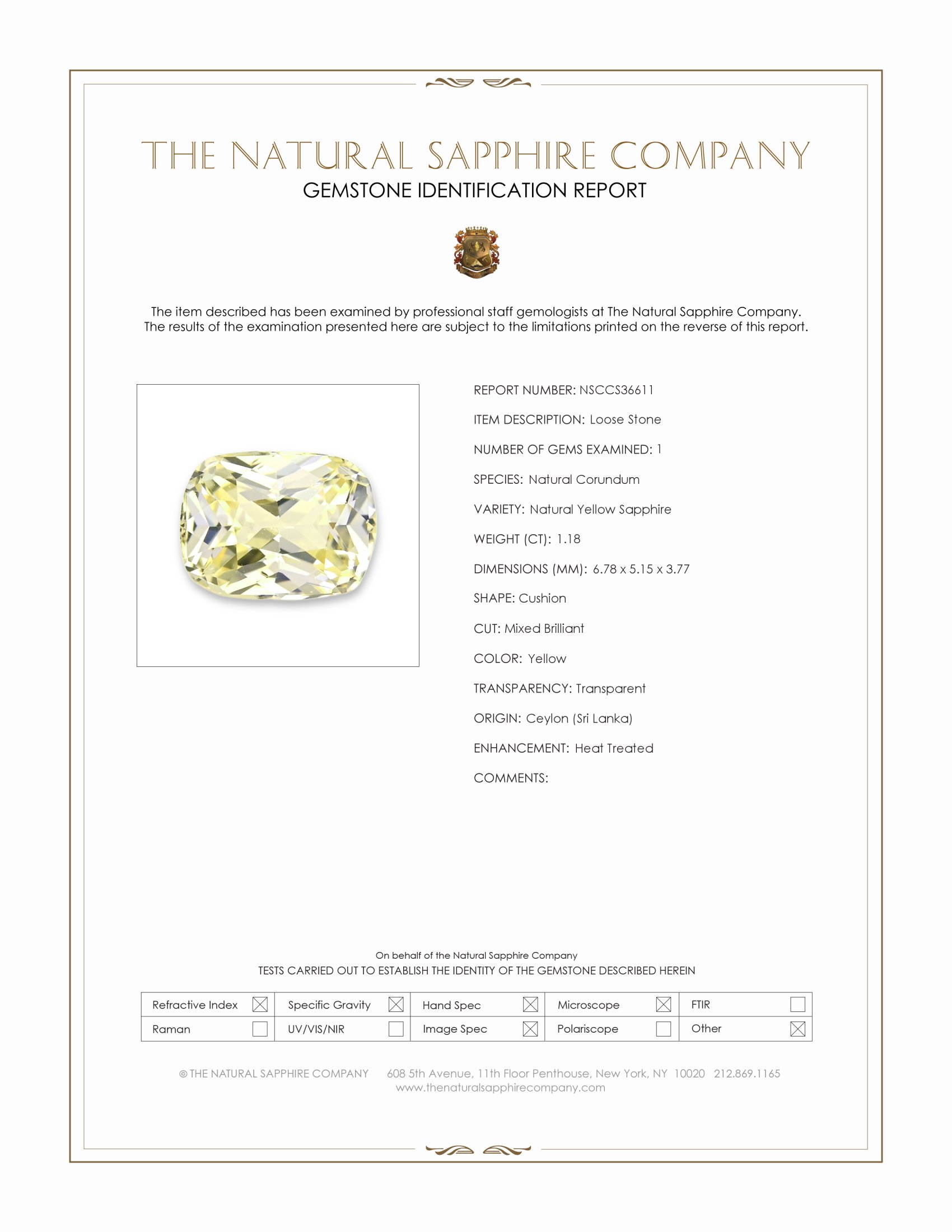 1.18 Ct. Yellow Sapphire from Ceylon (Sri Lanka)