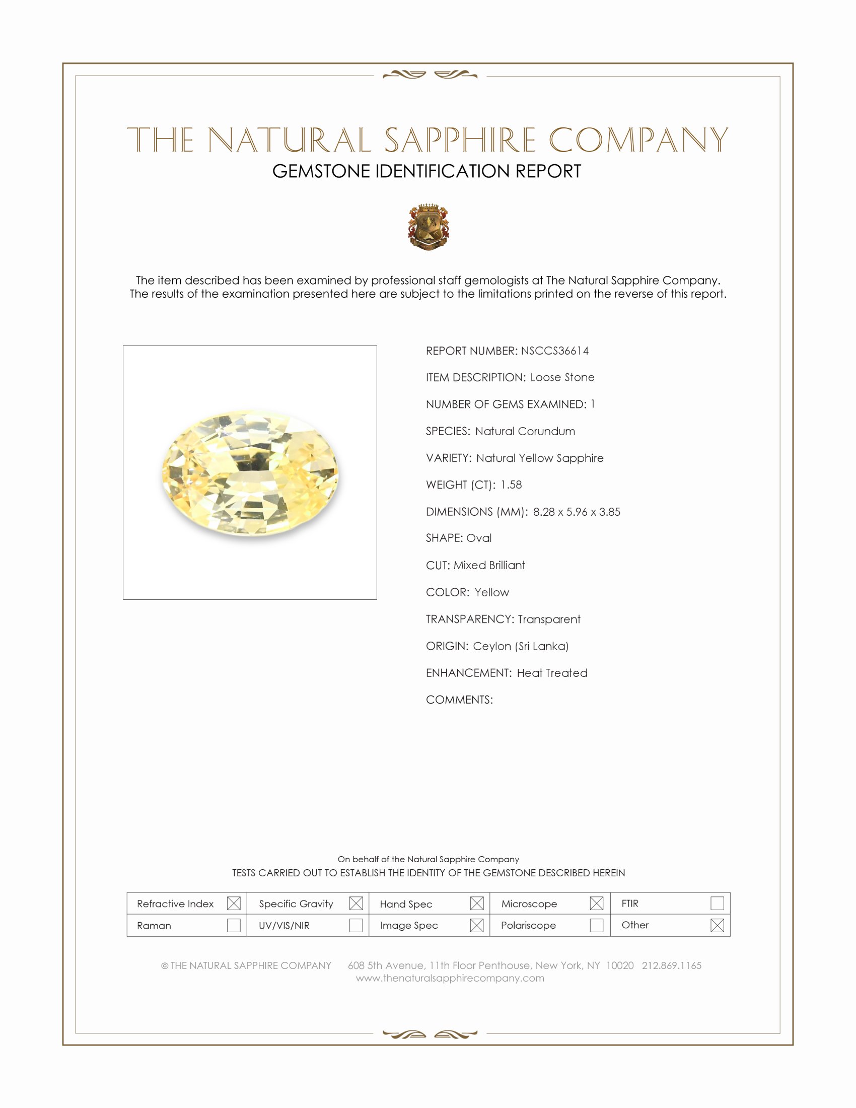 1.58 Ct. Yellow Sapphire from Ceylon (Sri Lanka)