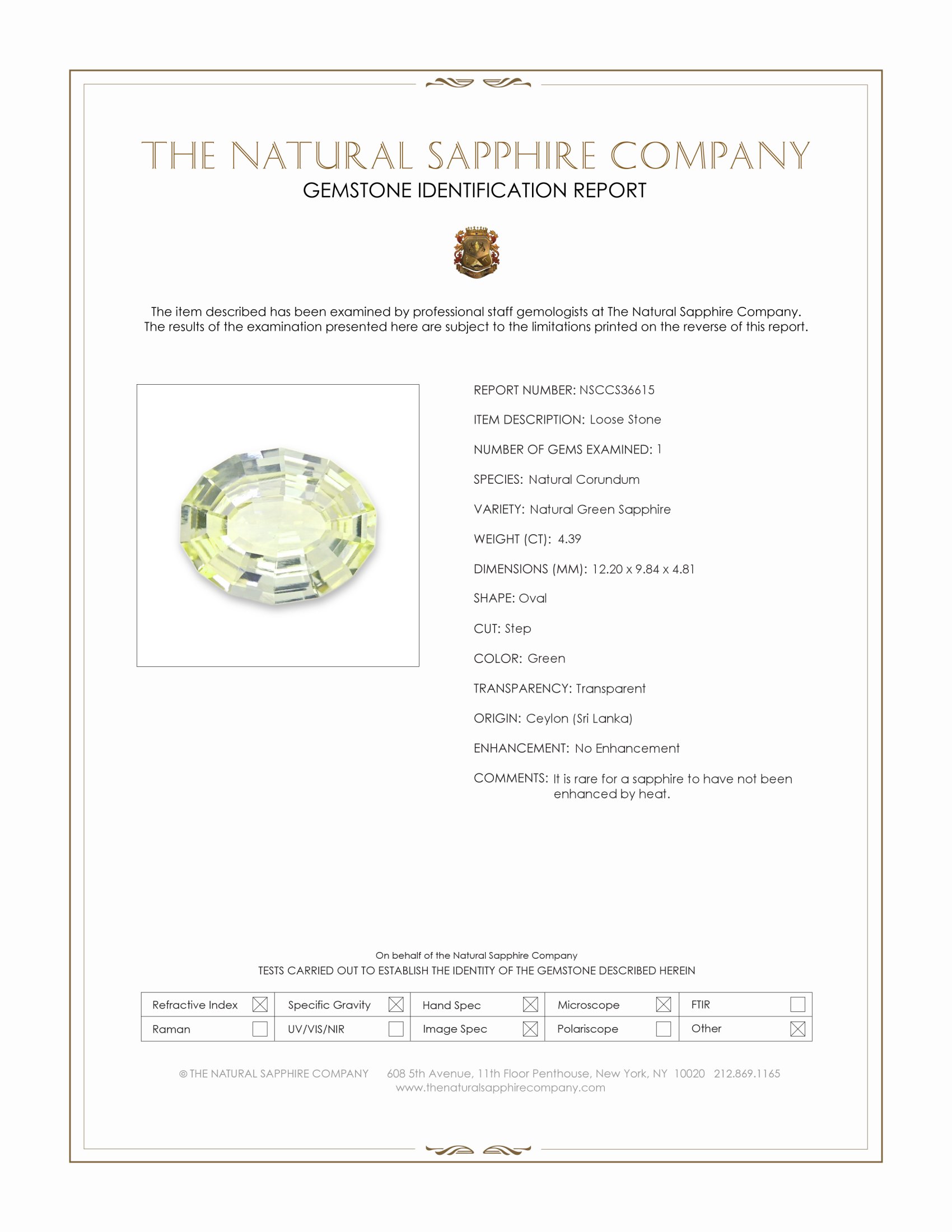 4.39 Ct. Greenish Yellow Sapphire from Ceylon (Sri Lanka)