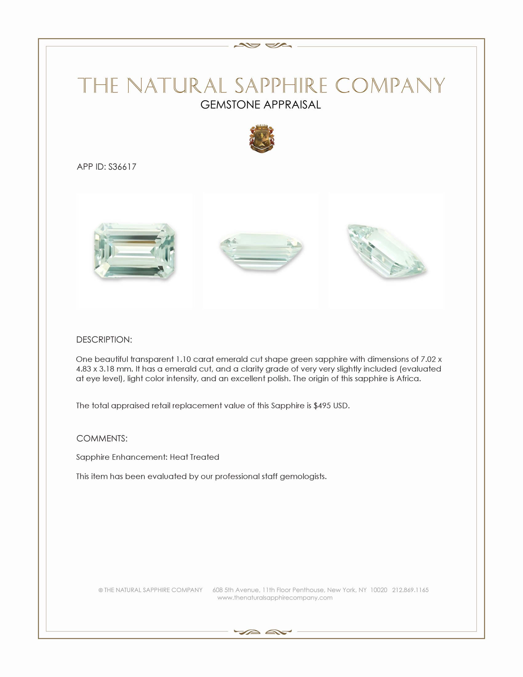 1.10 Ct. Green Sapphire from Africa