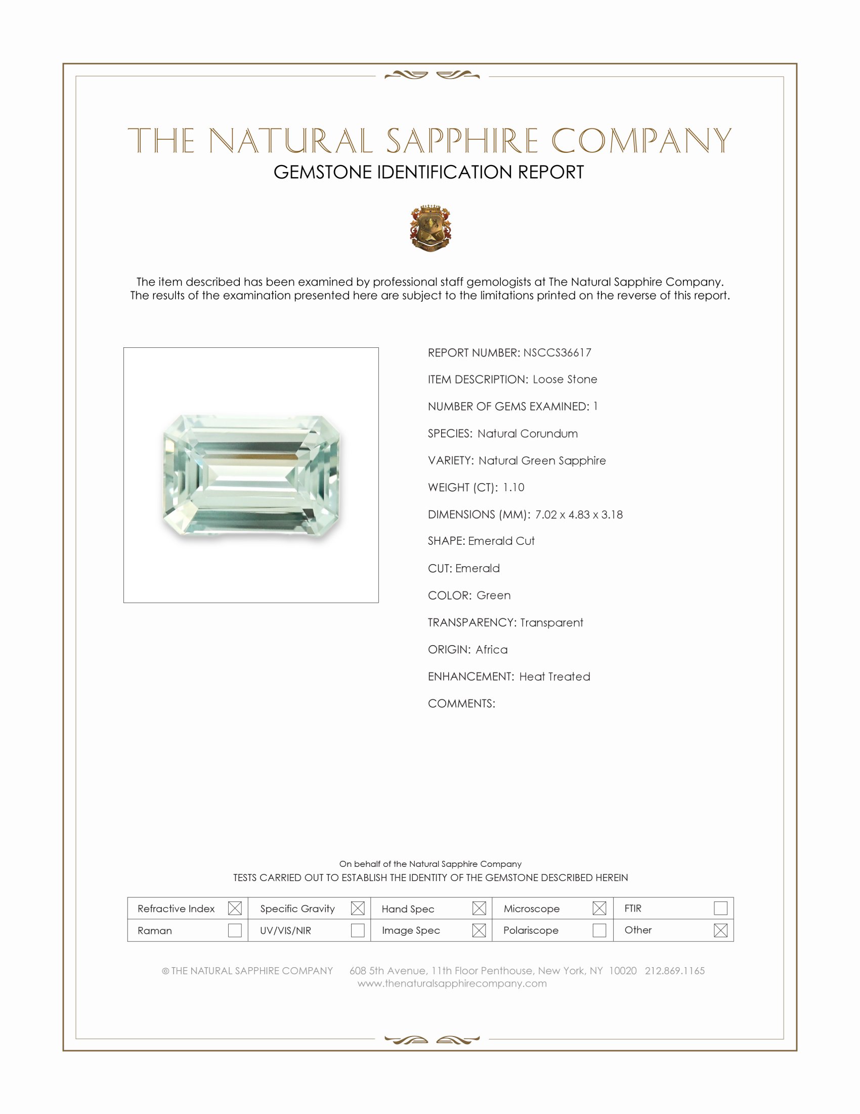 1.10 Ct. Green Sapphire from Africa