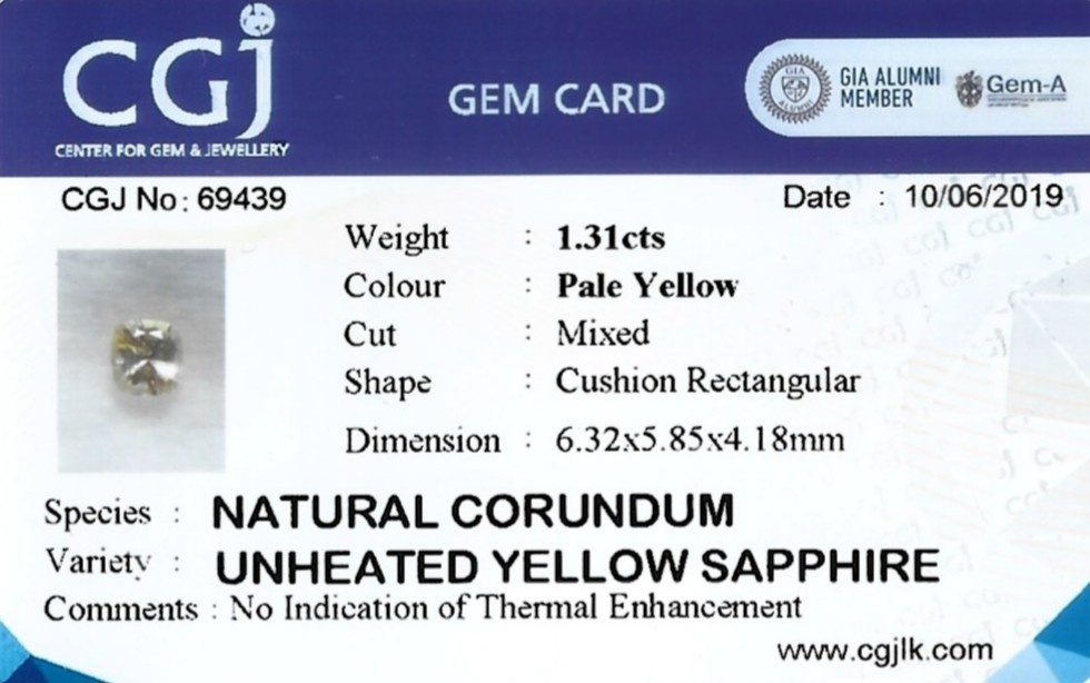 1.31 Ct. Yellow Sapphire from Ceylon (Sri Lanka)