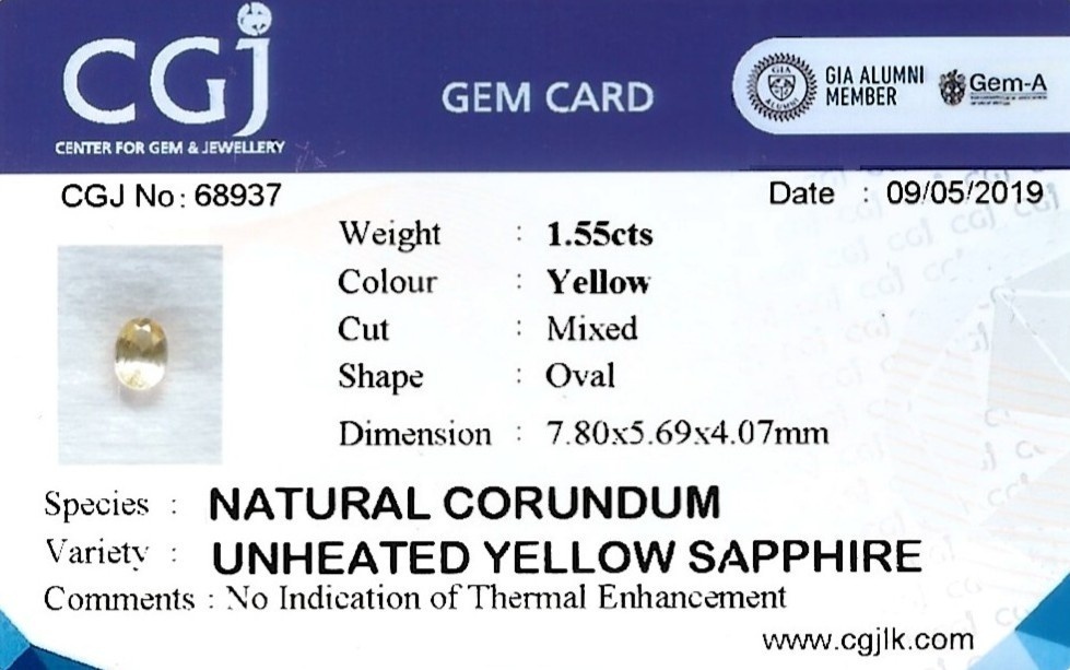 1.55 Ct. Yellow Sapphire from Ceylon (Sri Lanka)