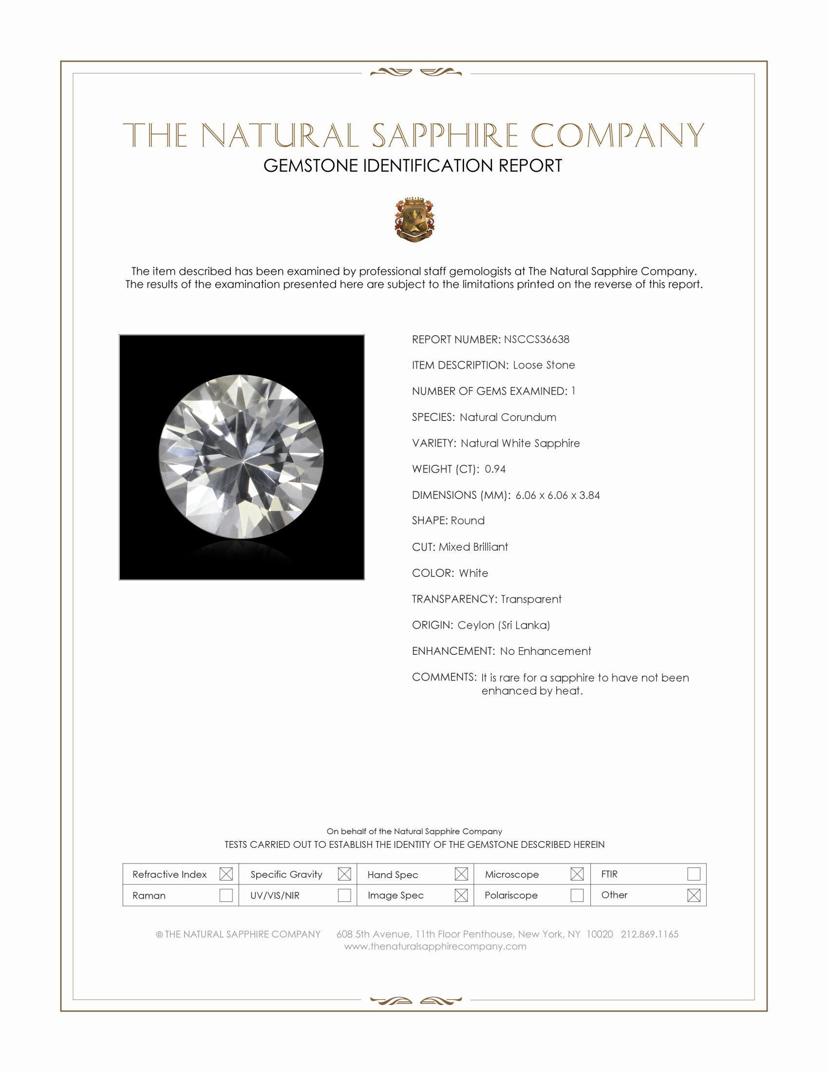 0.94 Ct. White Sapphire from Ceylon (Sri Lanka)