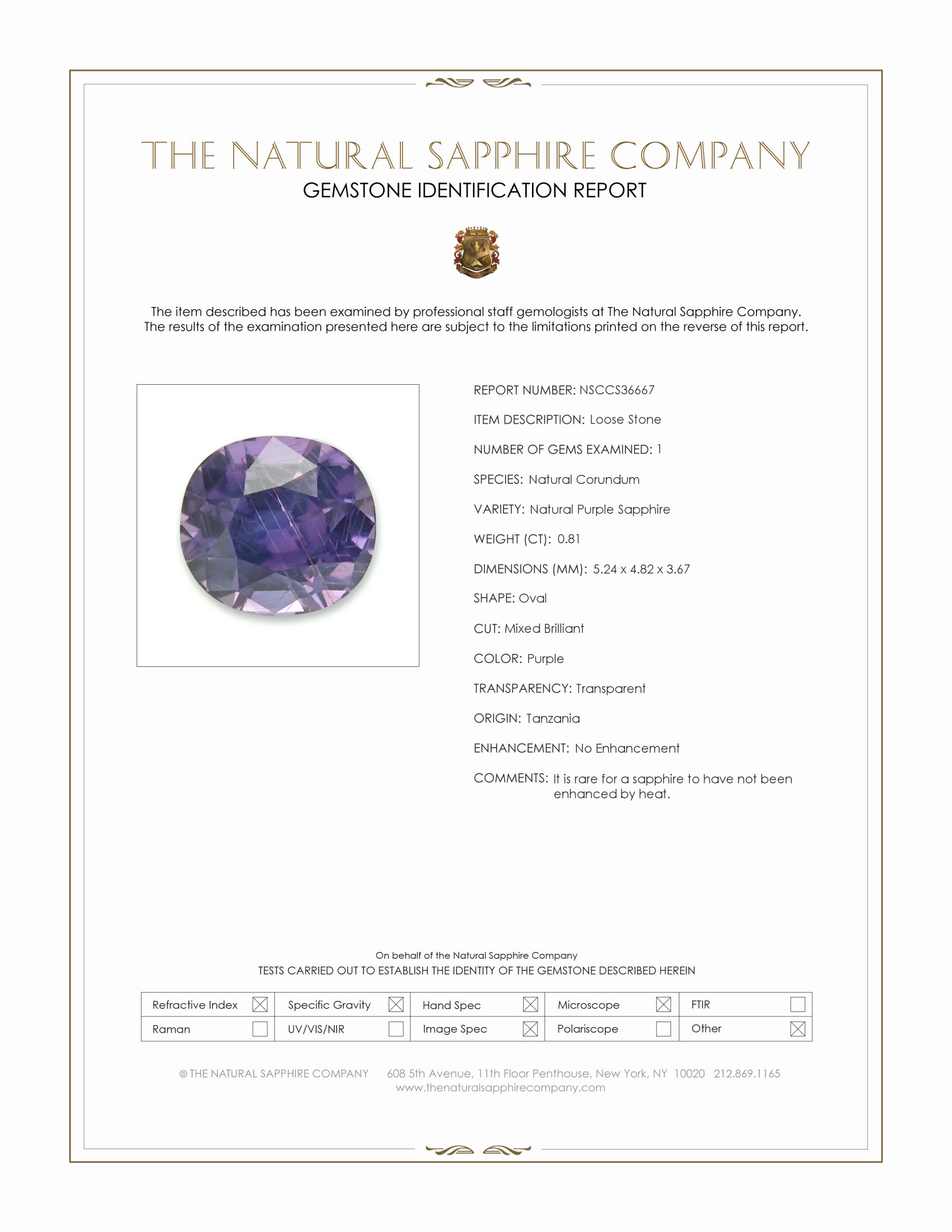 0.81 Ct. Purple Sapphire from Tanzania
