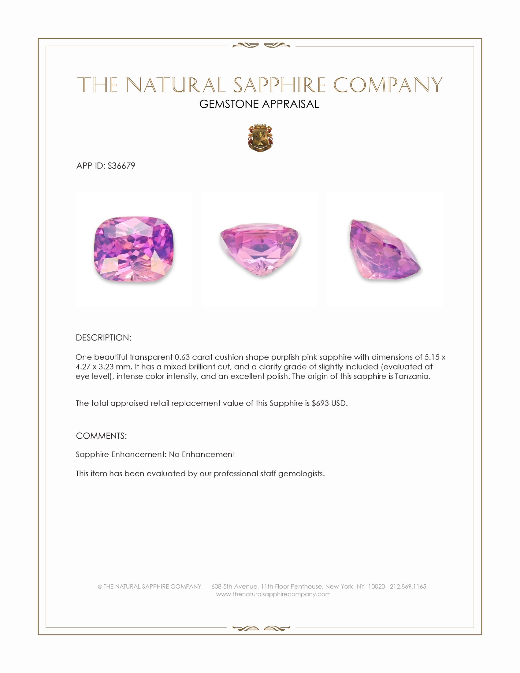 0.63 Ct. Purplish Pink Sapphire from Tanzania