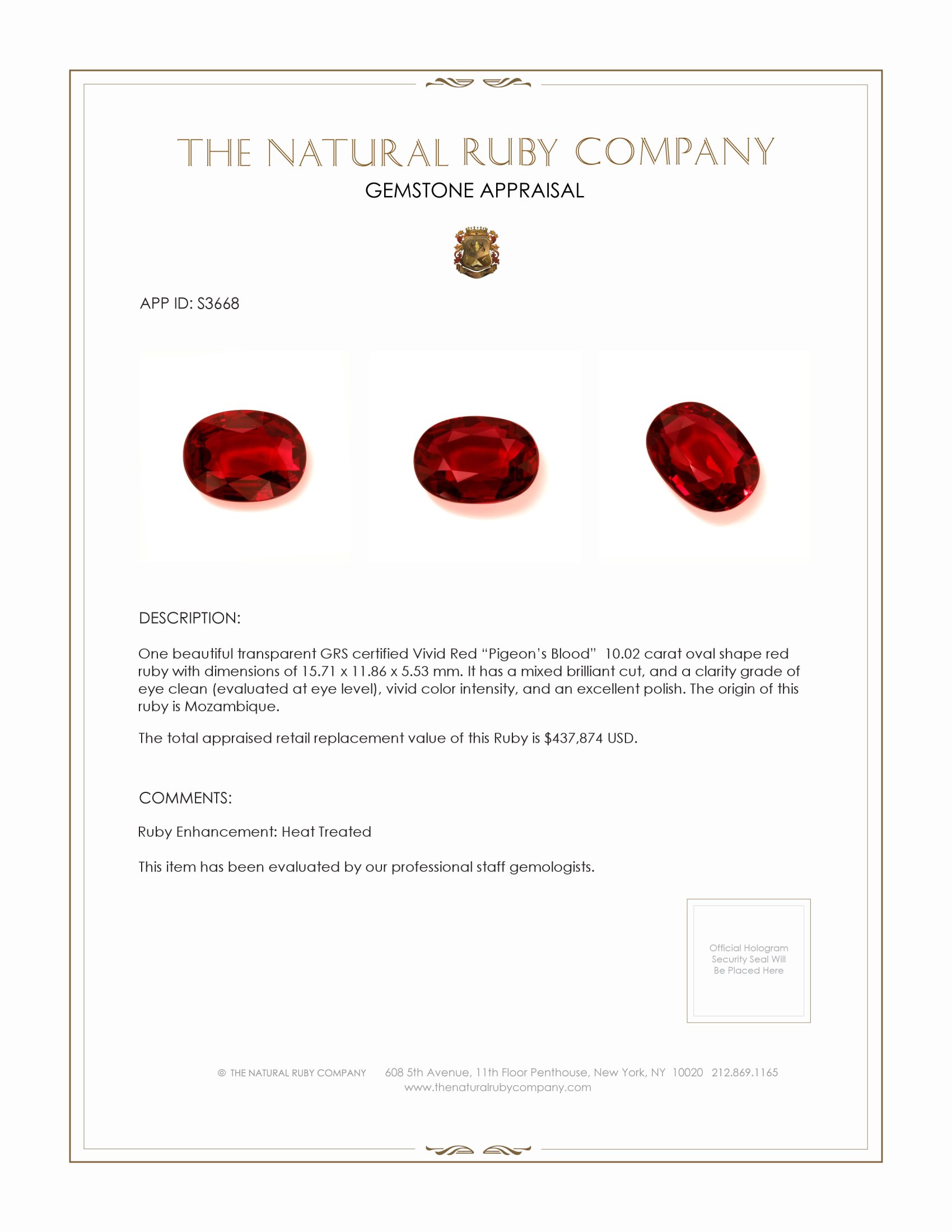 10.02 Ct. Ruby from Mozambique