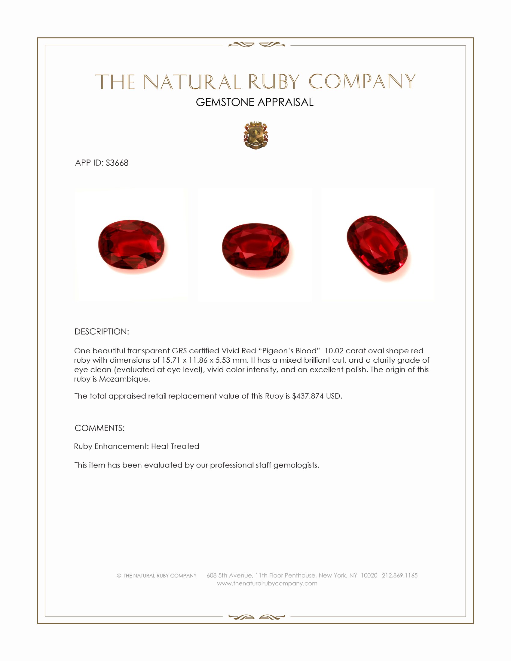 10.02 Ct. Ruby from Mozambique