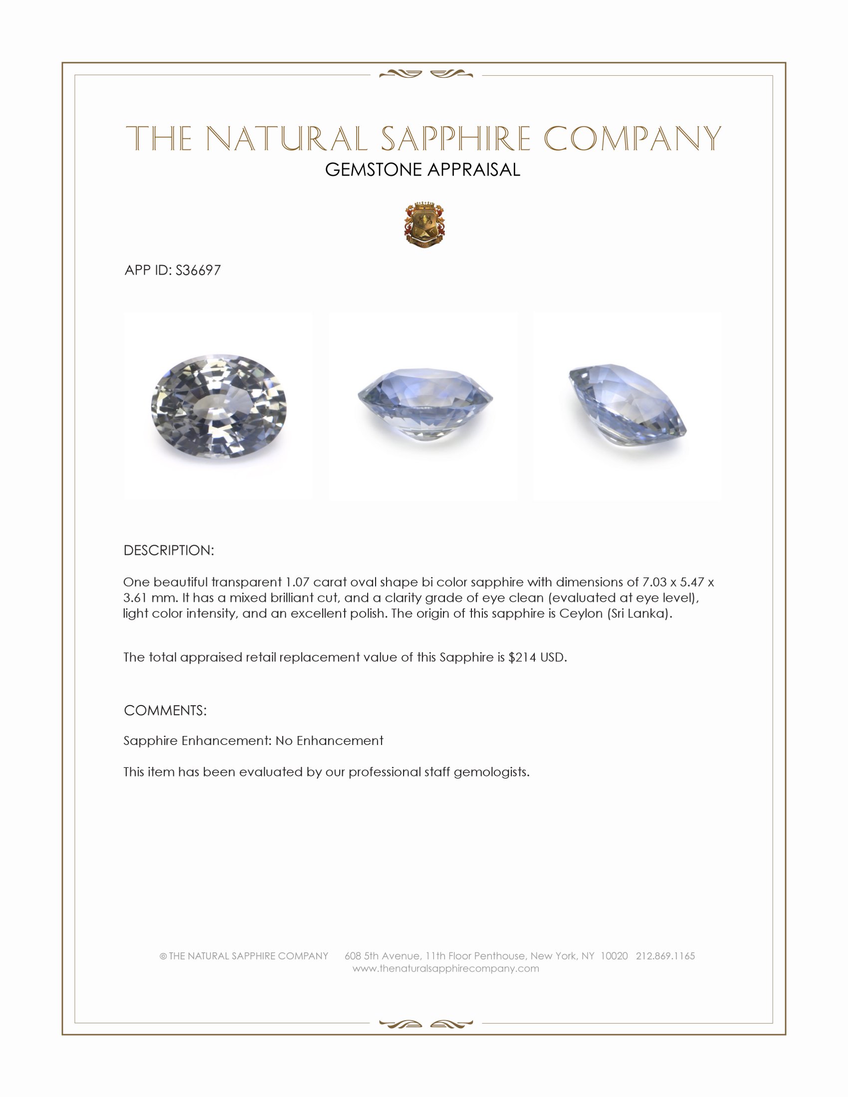 1.07 Ct. Bi Color / Parti Sapphire from Ceylon (Sri Lanka)