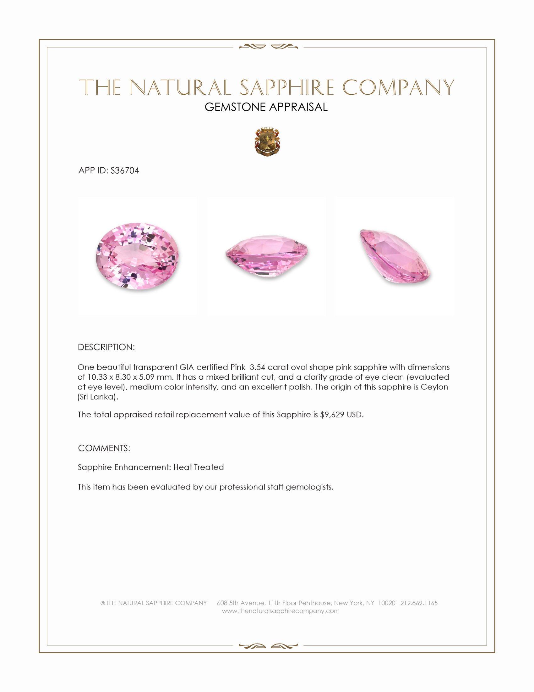 3.54 Ct. Pink Sapphire from Ceylon (Sri Lanka)