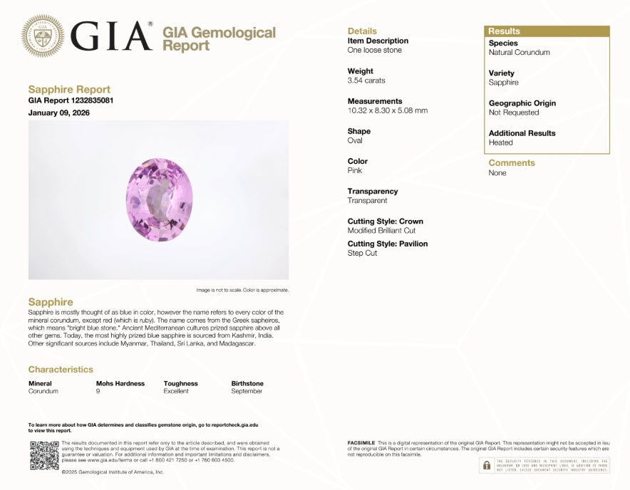 3.54 Ct. Pink Sapphire from Ceylon (Sri Lanka)