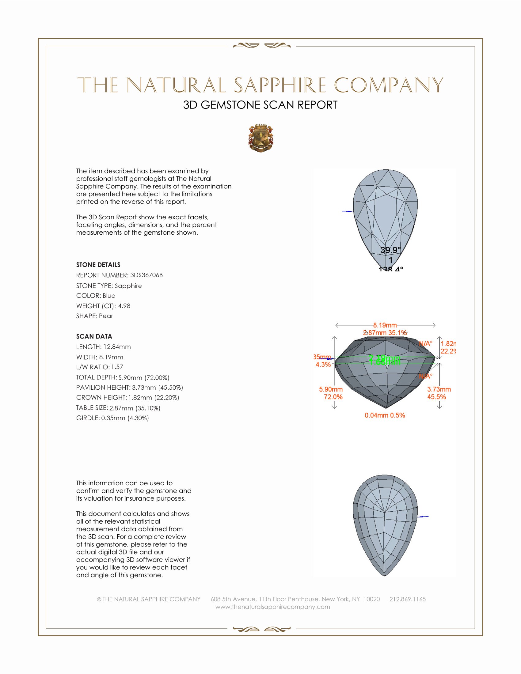 4.98 Ct. Blue Sapphire from Ceylon (Sri Lanka)