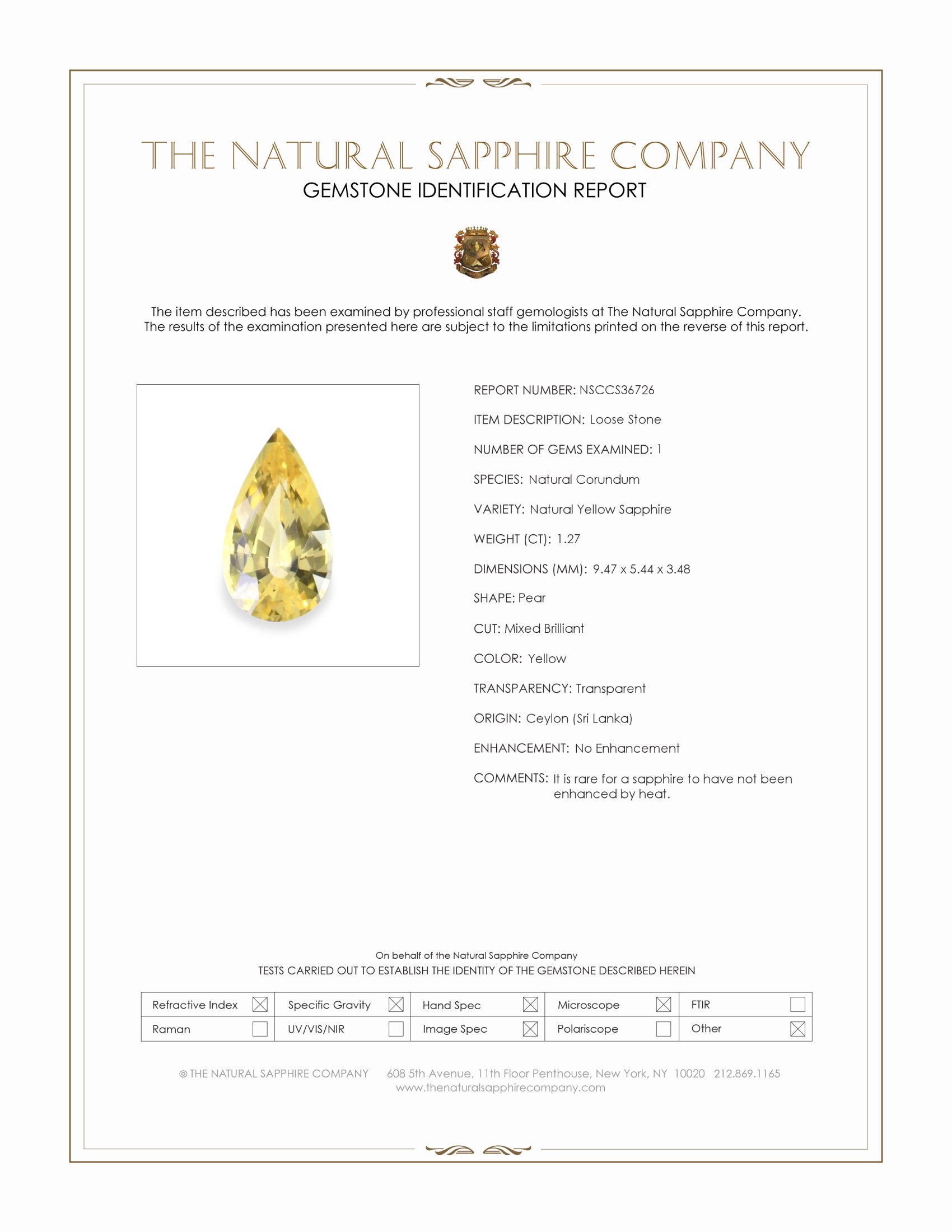 1.27 Ct. Yellow Sapphire from Ceylon (Sri Lanka)