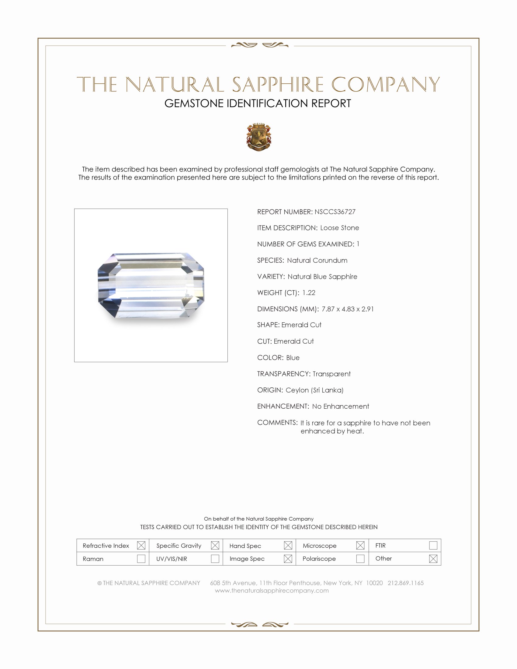 1.22 Ct. Blue Sapphire from Ceylon (Sri Lanka)