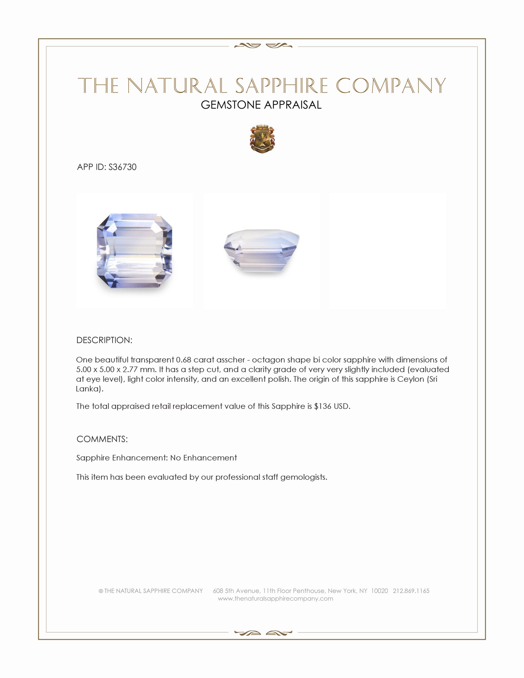 0.68 Ct. Bi Color Sapphire from Ceylon (Sri Lanka)