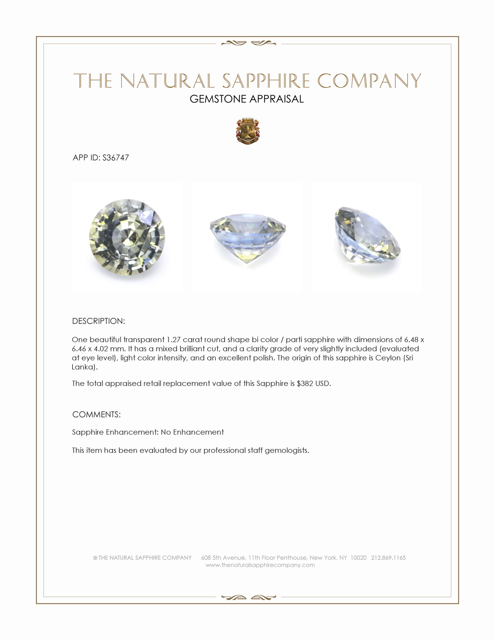 1.27 Ct. Bi Color / Parti Sapphire from Ceylon (Sri Lanka)