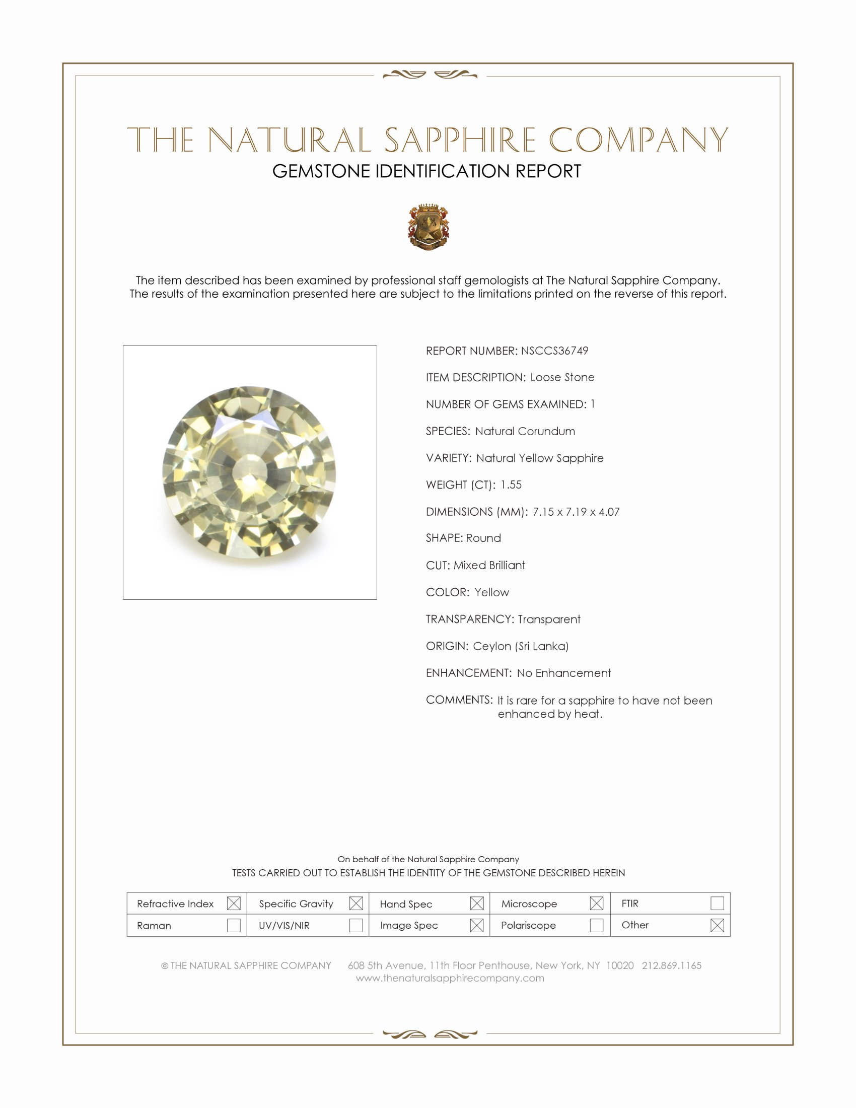 1.55 Ct. Yellow Sapphire from Ceylon (Sri Lanka)